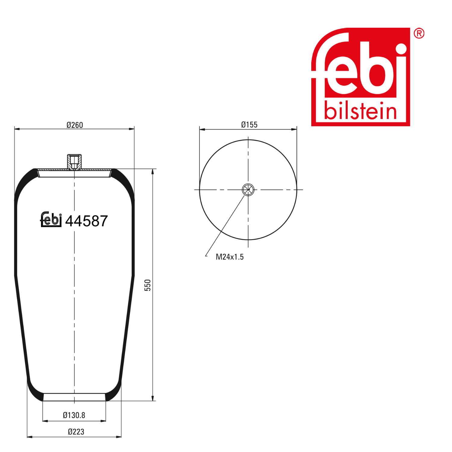 Febi Air Suspension Bellow 155mm Front Right 44587