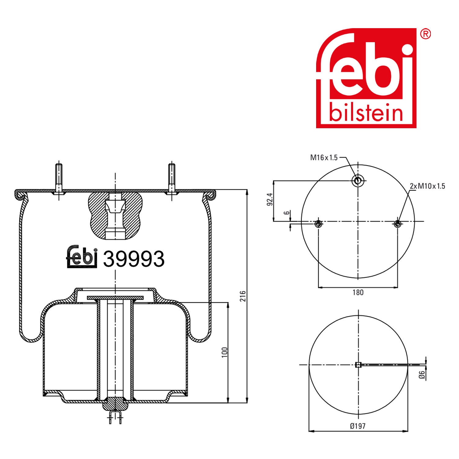 Febi Air Suspension Bellow 197mm Front Right 39993