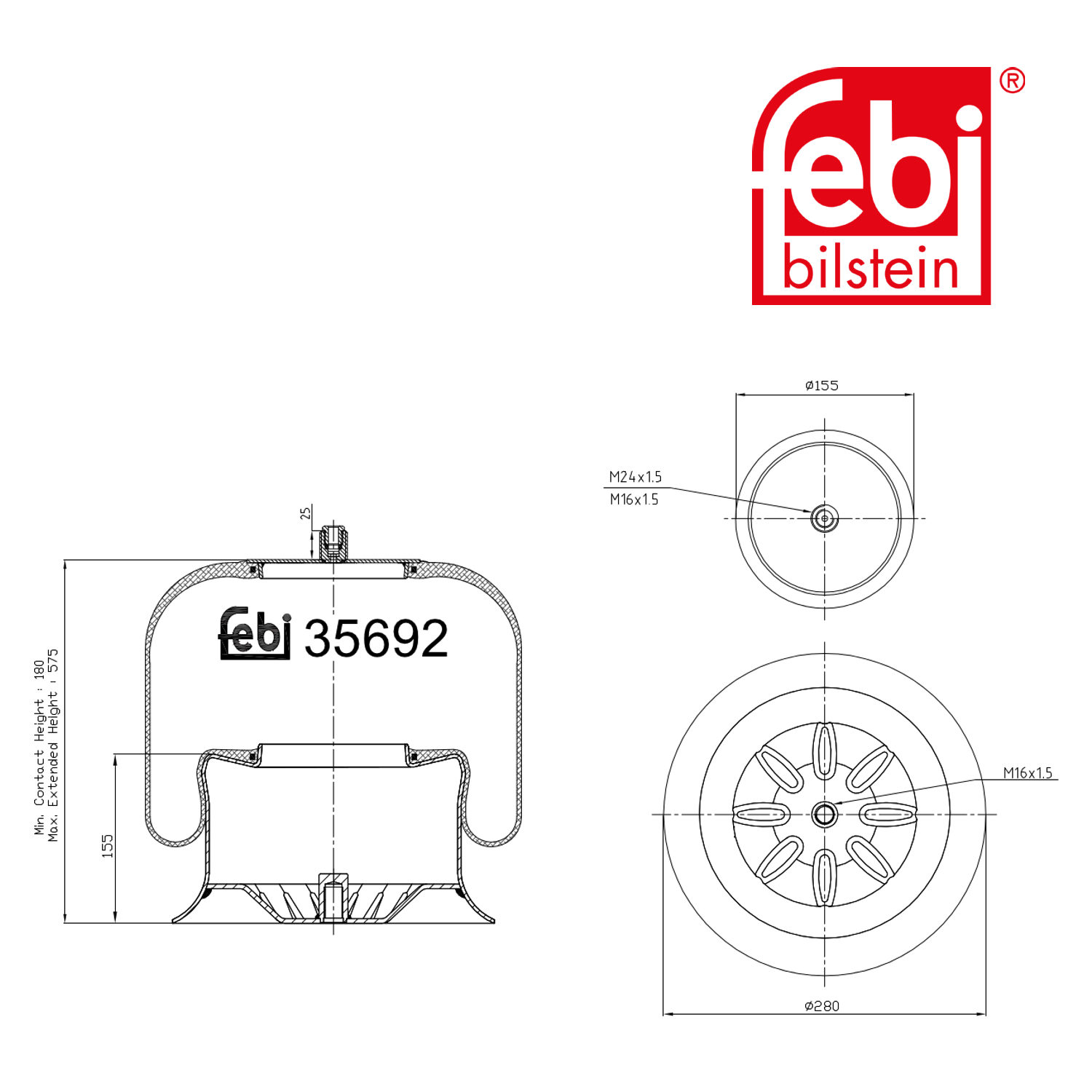 Febi Air Suspension Bellow 155mm Front Right 35692