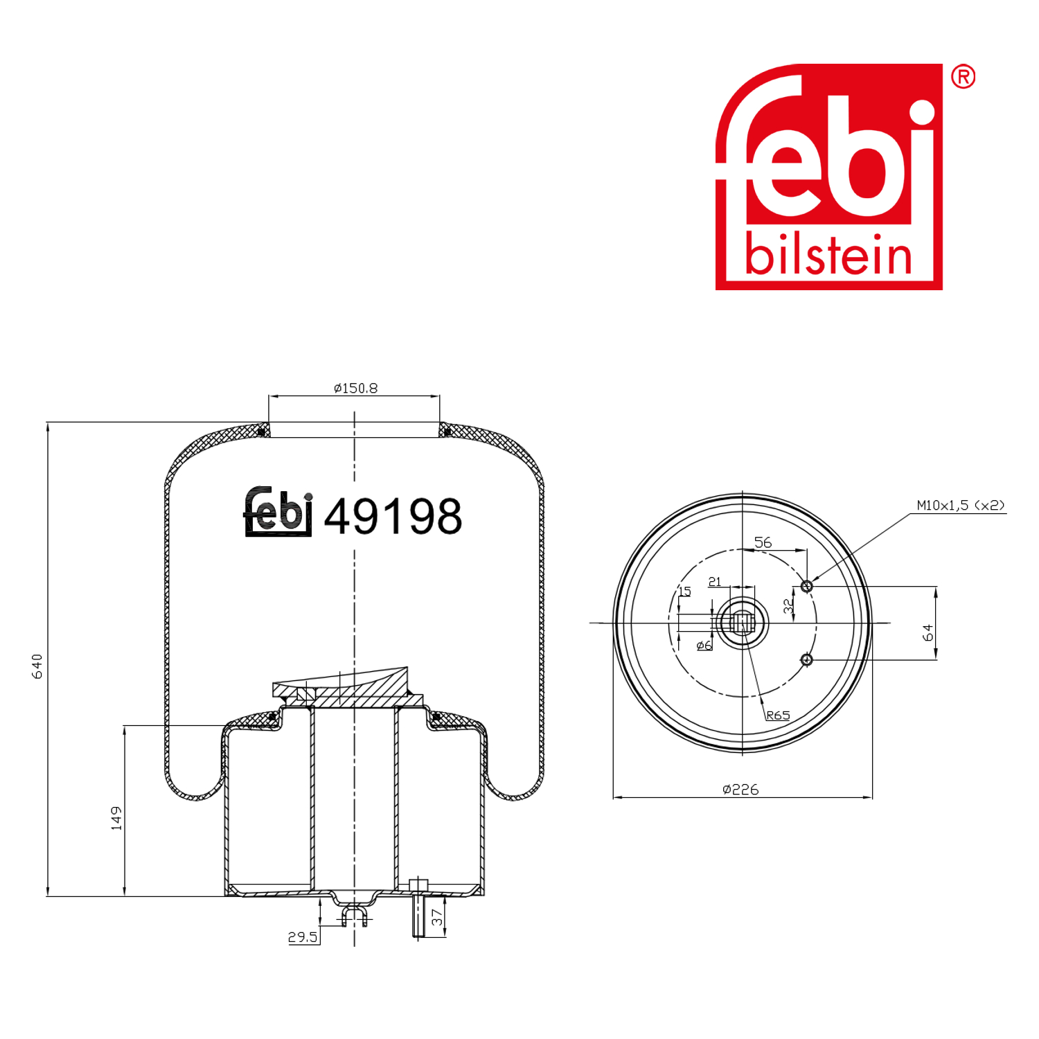 Febi Air Suspension Bellow 150mm Front 49198