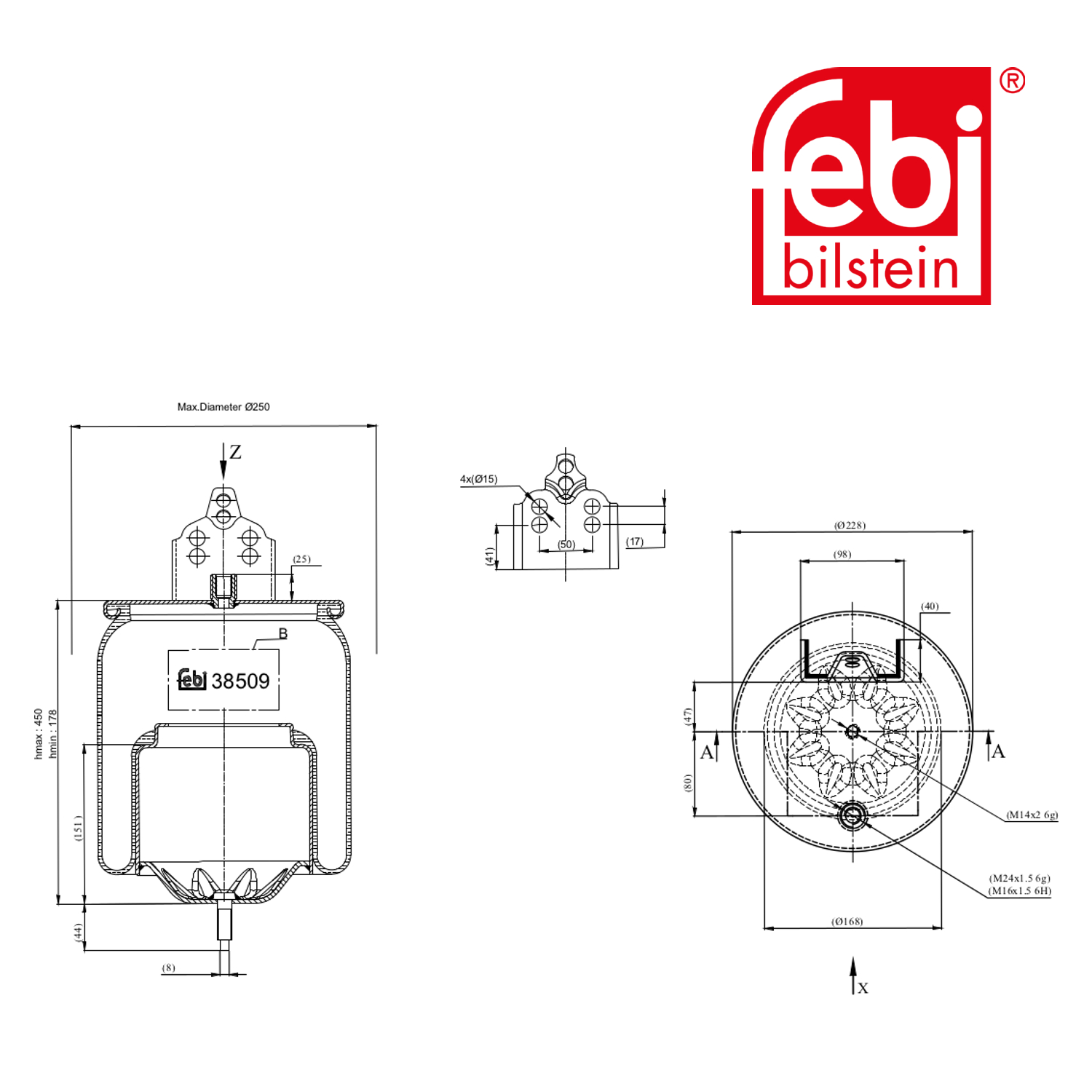Febi Air Suspension Bellow 168mm Rear Right 38509