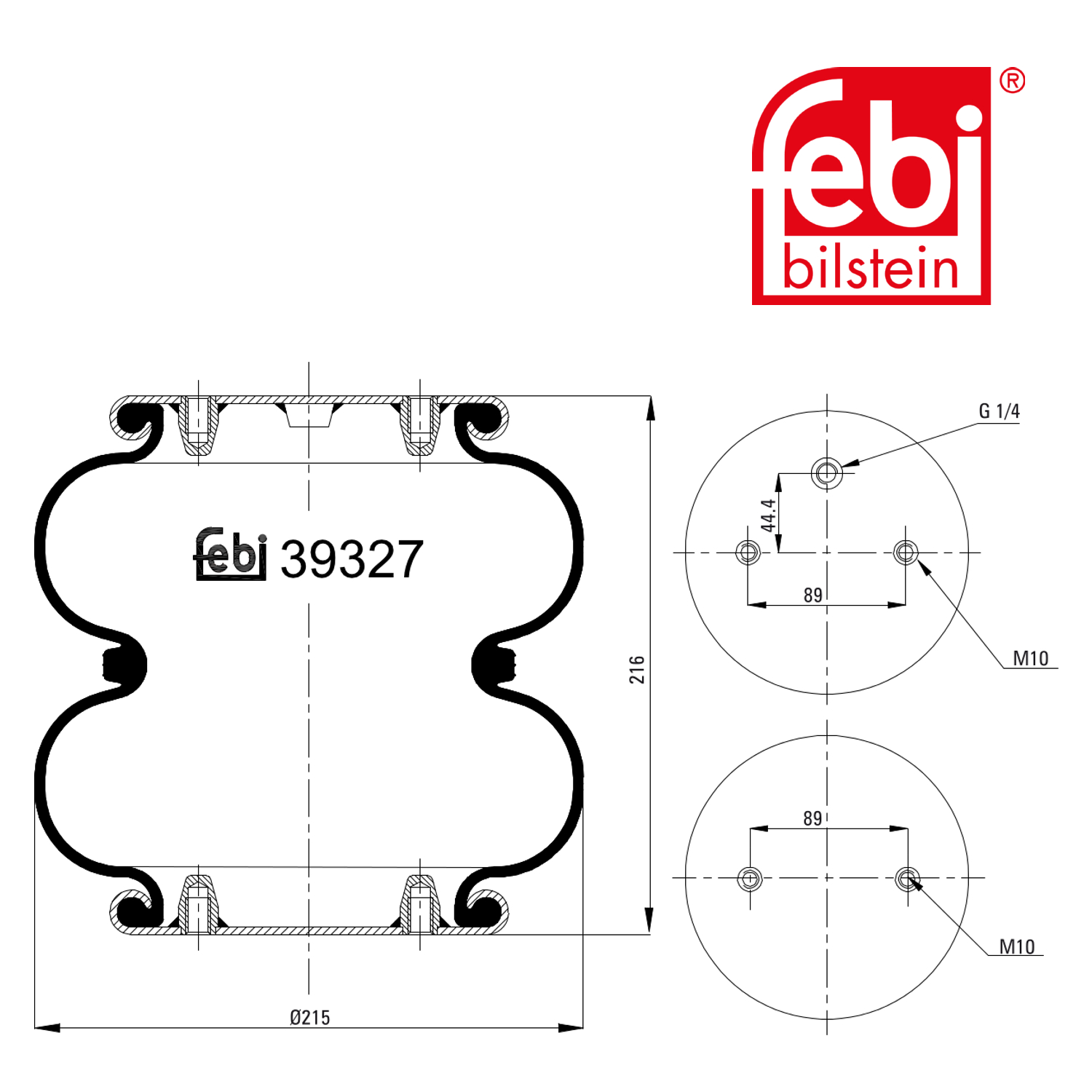 Febi Air Suspension Bellow 215mm 39327