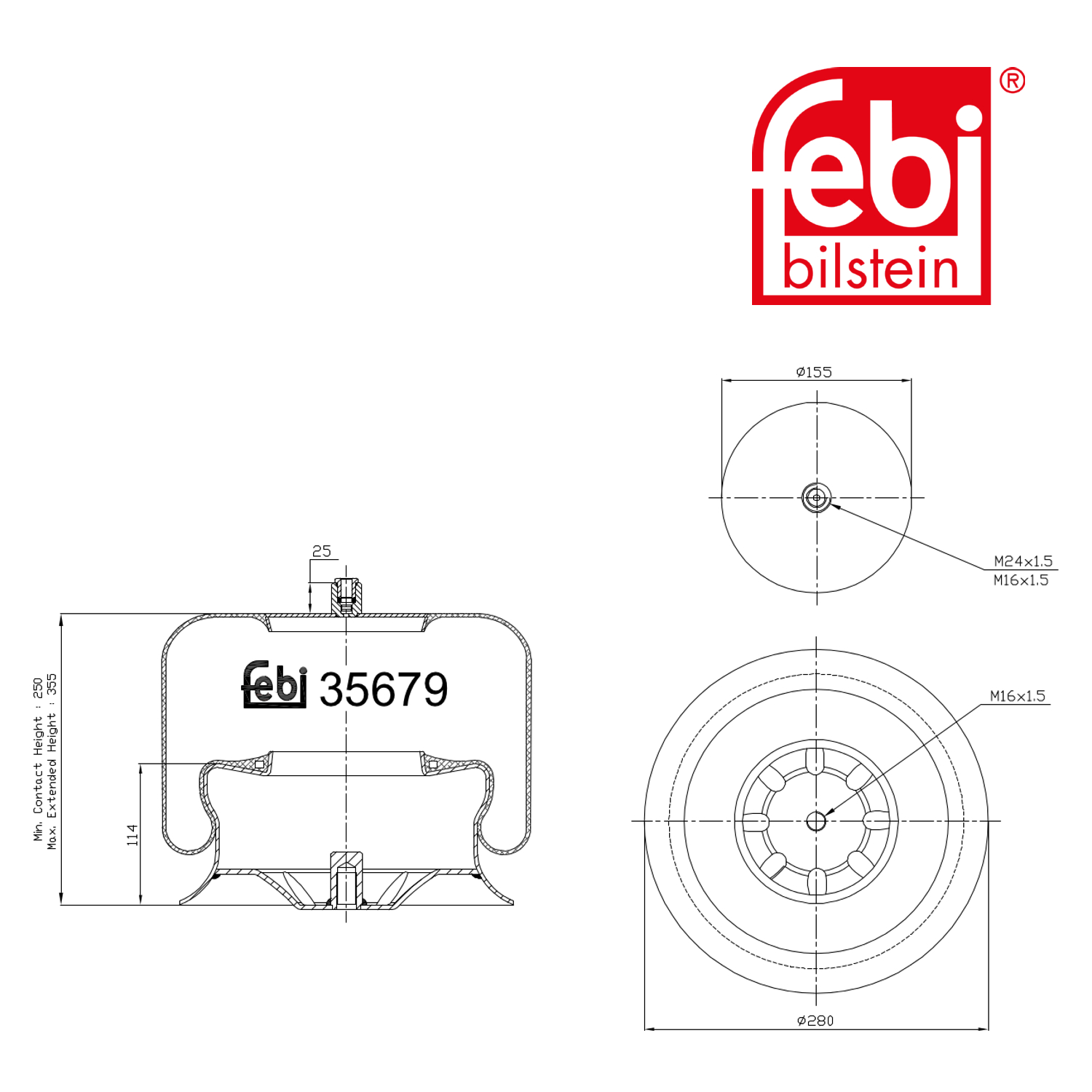 Febi Air Suspension Bellow 155mm Front Right 35679