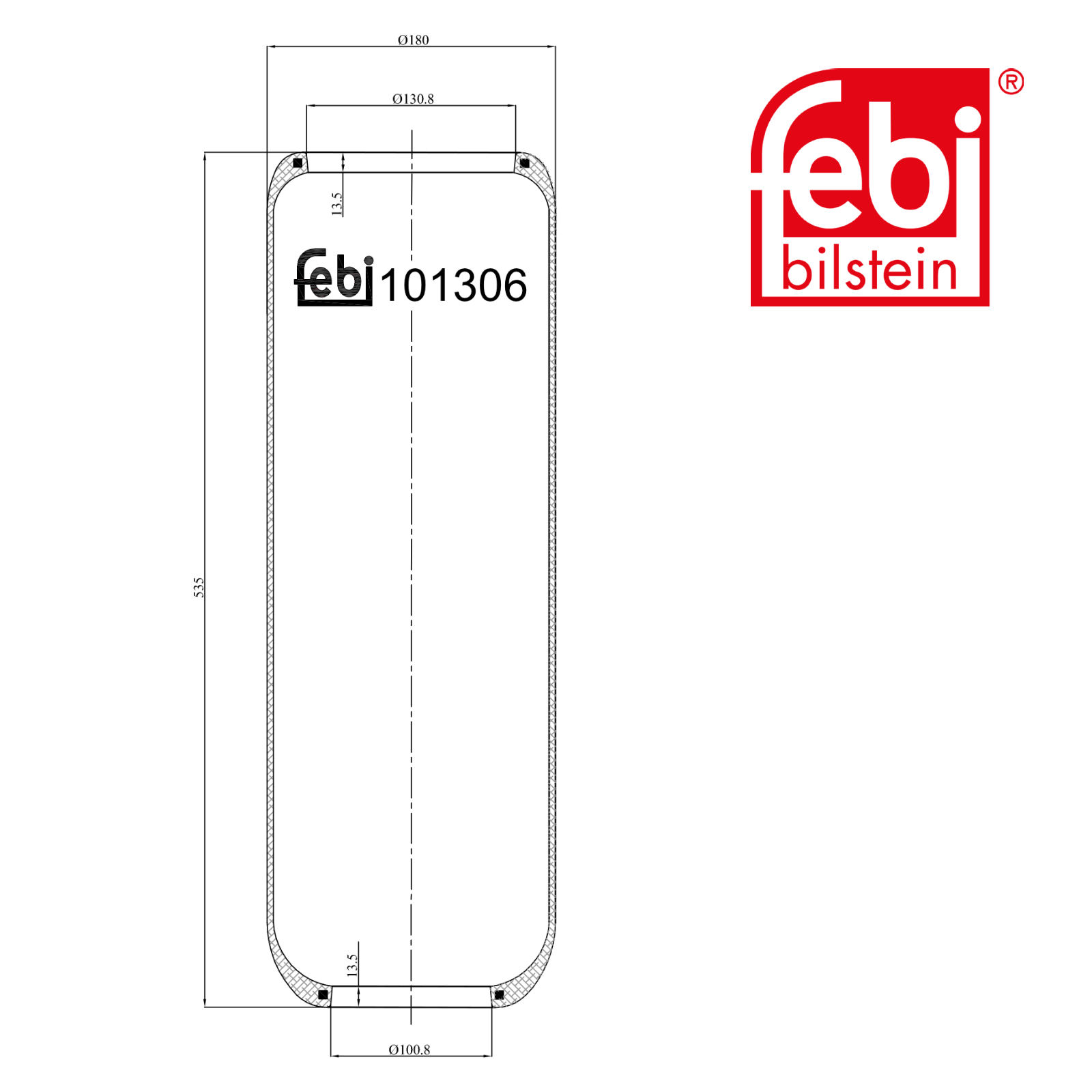 Febi Air Suspension Bellow 100mm Rear 101306
