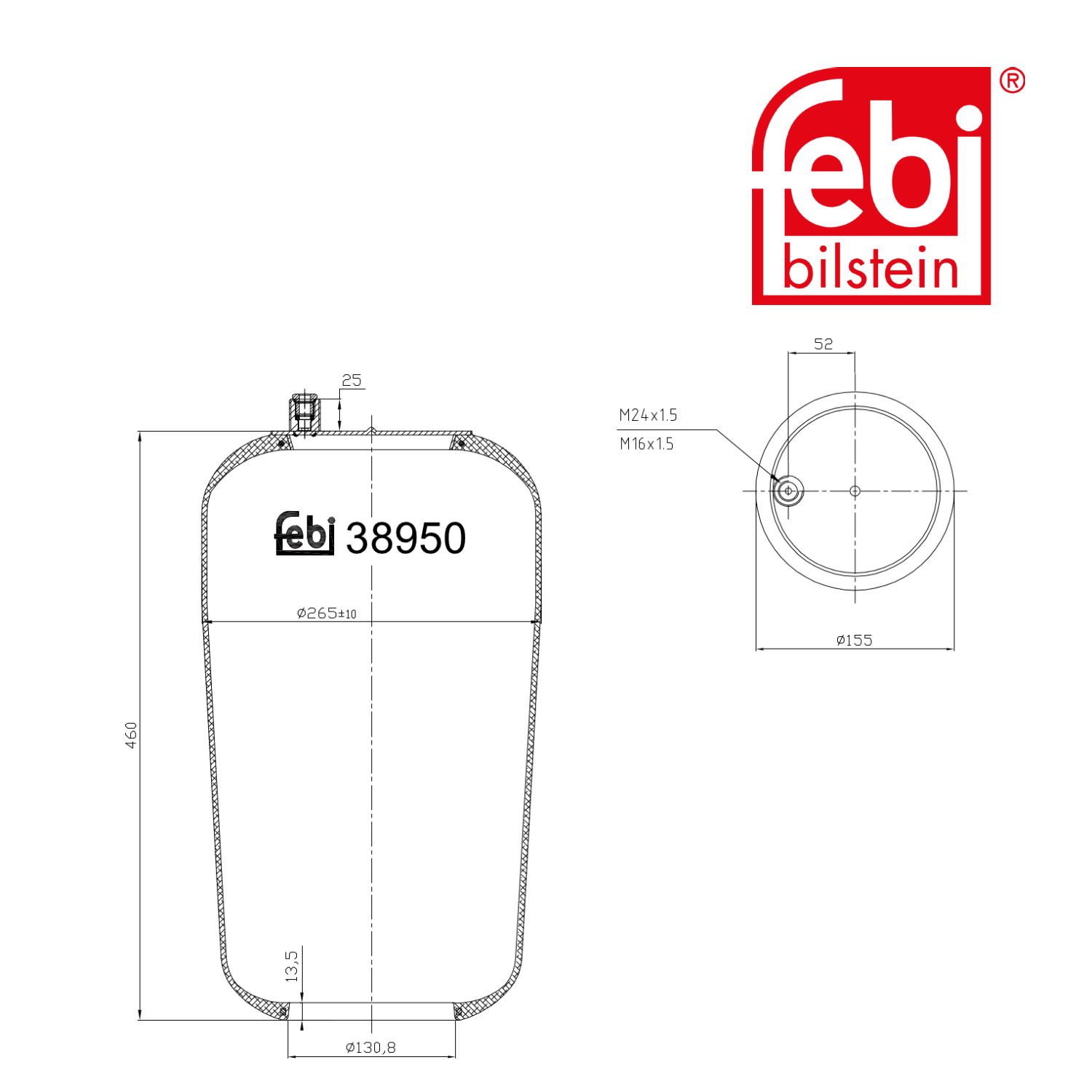Febi Air Suspension Bellow 155mm Rear 38950