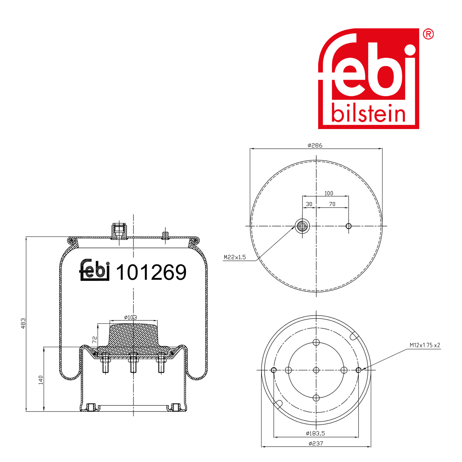 Febi Air Suspension Bellow 239mm Rear Right 101269