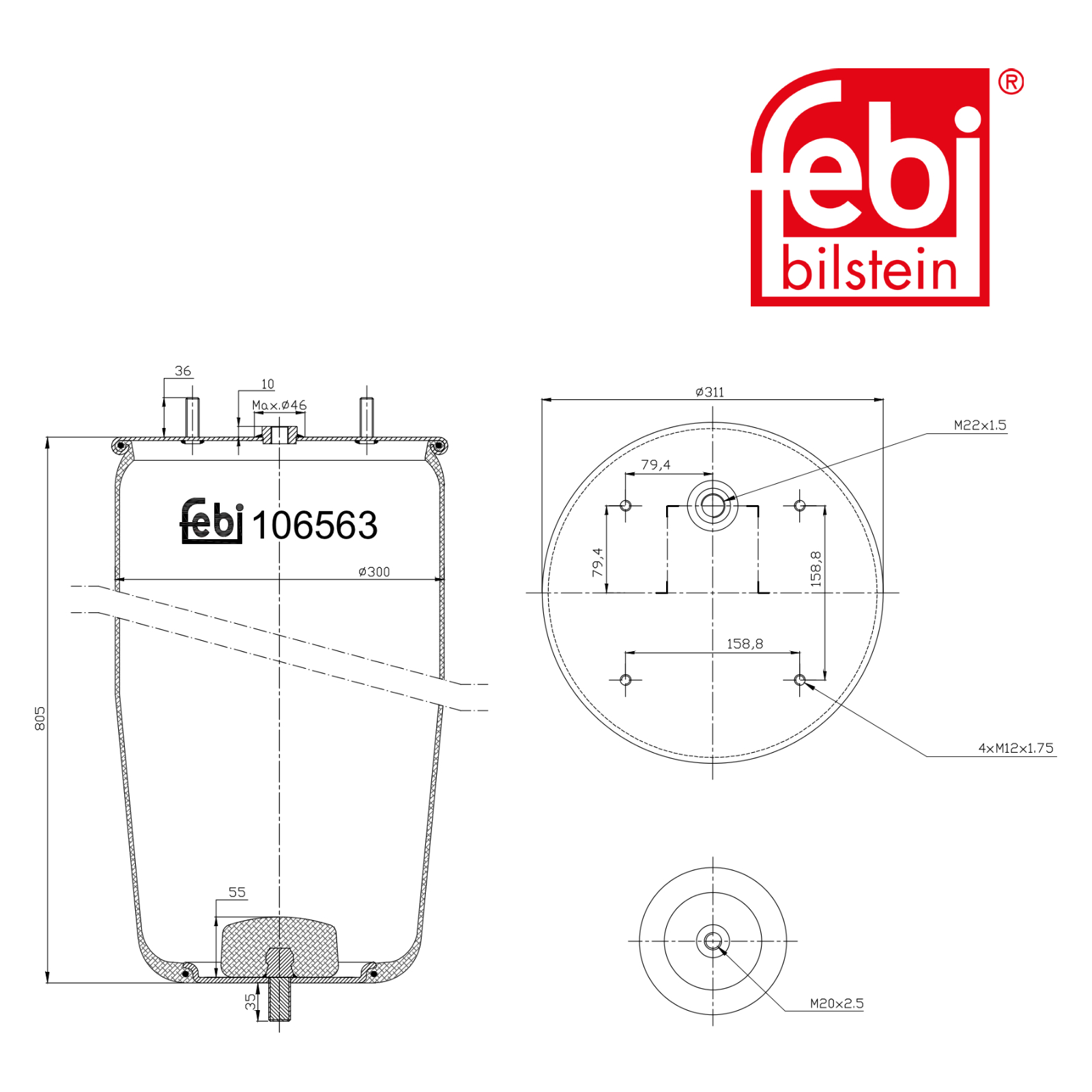 Febi Air Suspension Bellow 311mm 106563