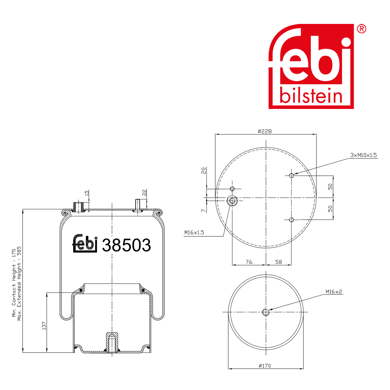Febi Air Suspension Bellow Rear Right 38503