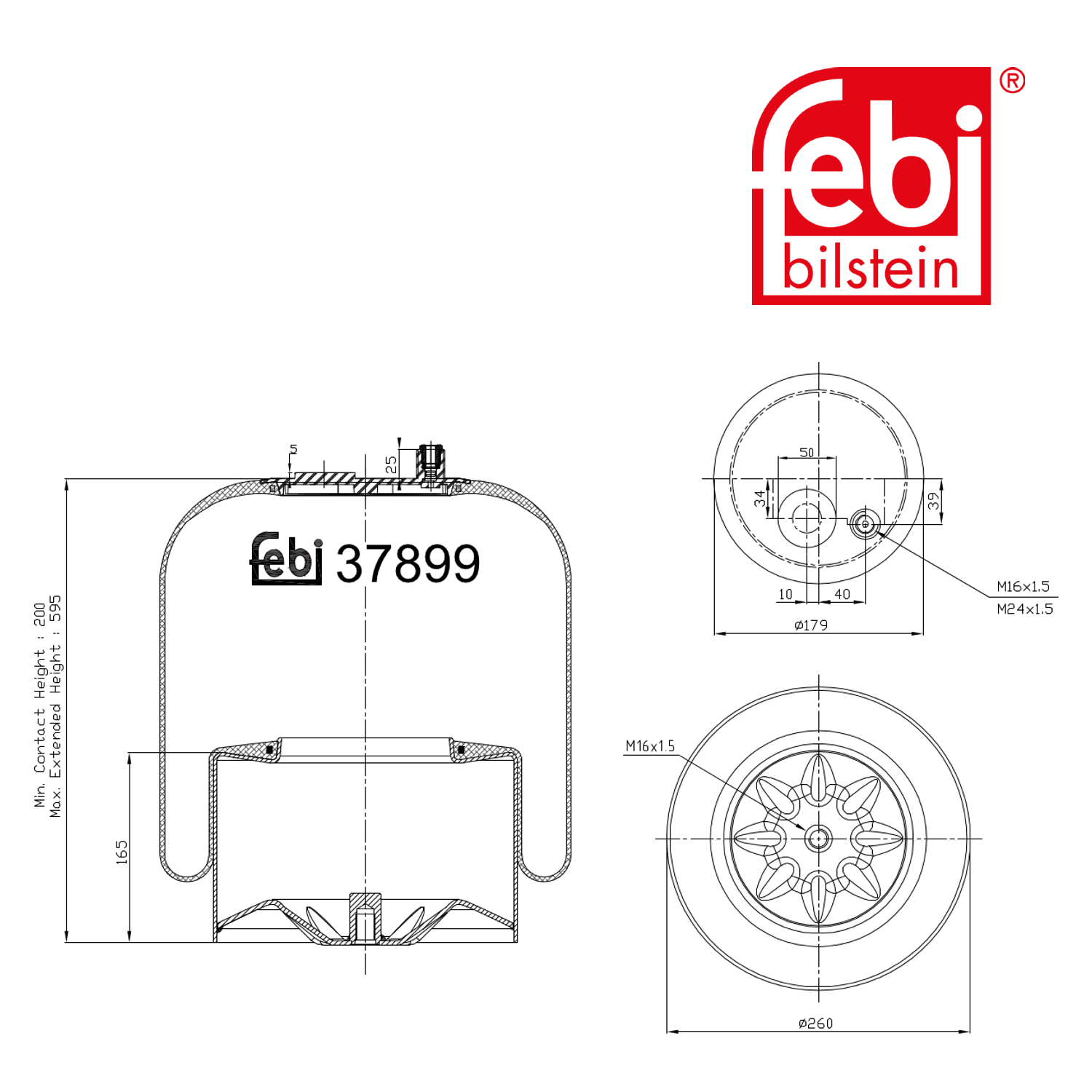 Febi Air Suspension Bellow 179mm Rear Right 37899