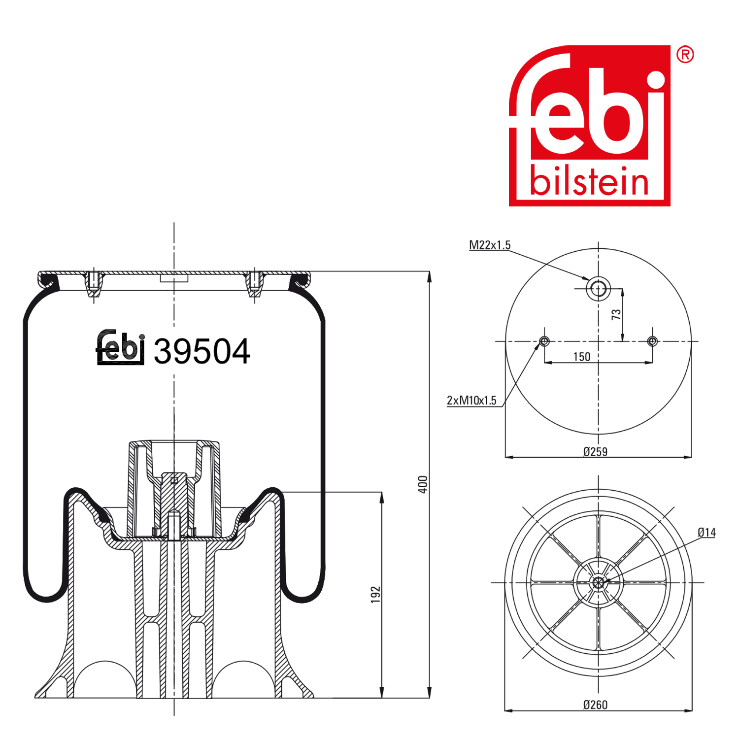 Febi Air Suspension Bellow 260mm 39504