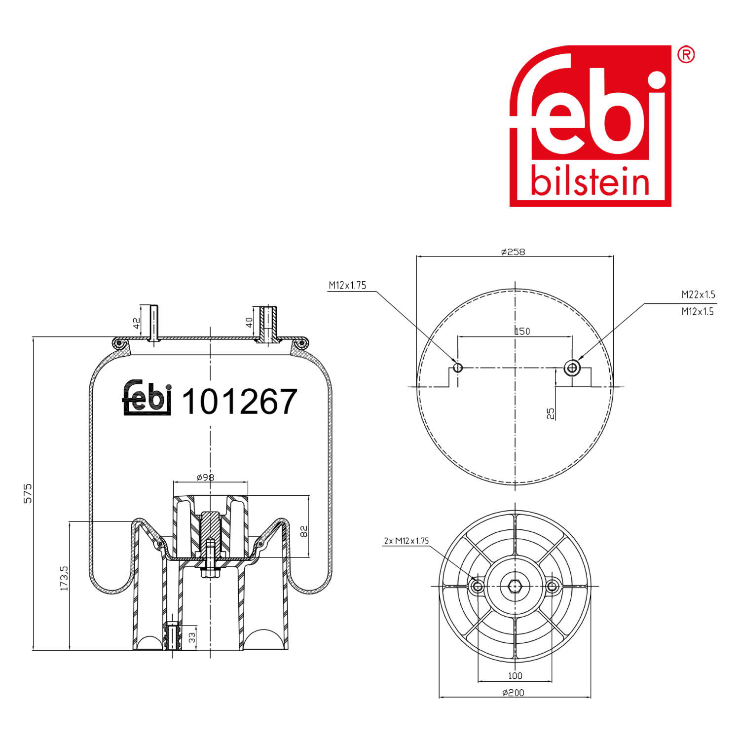 Febi Air Suspension Bellow 200mm Rear Right 101267