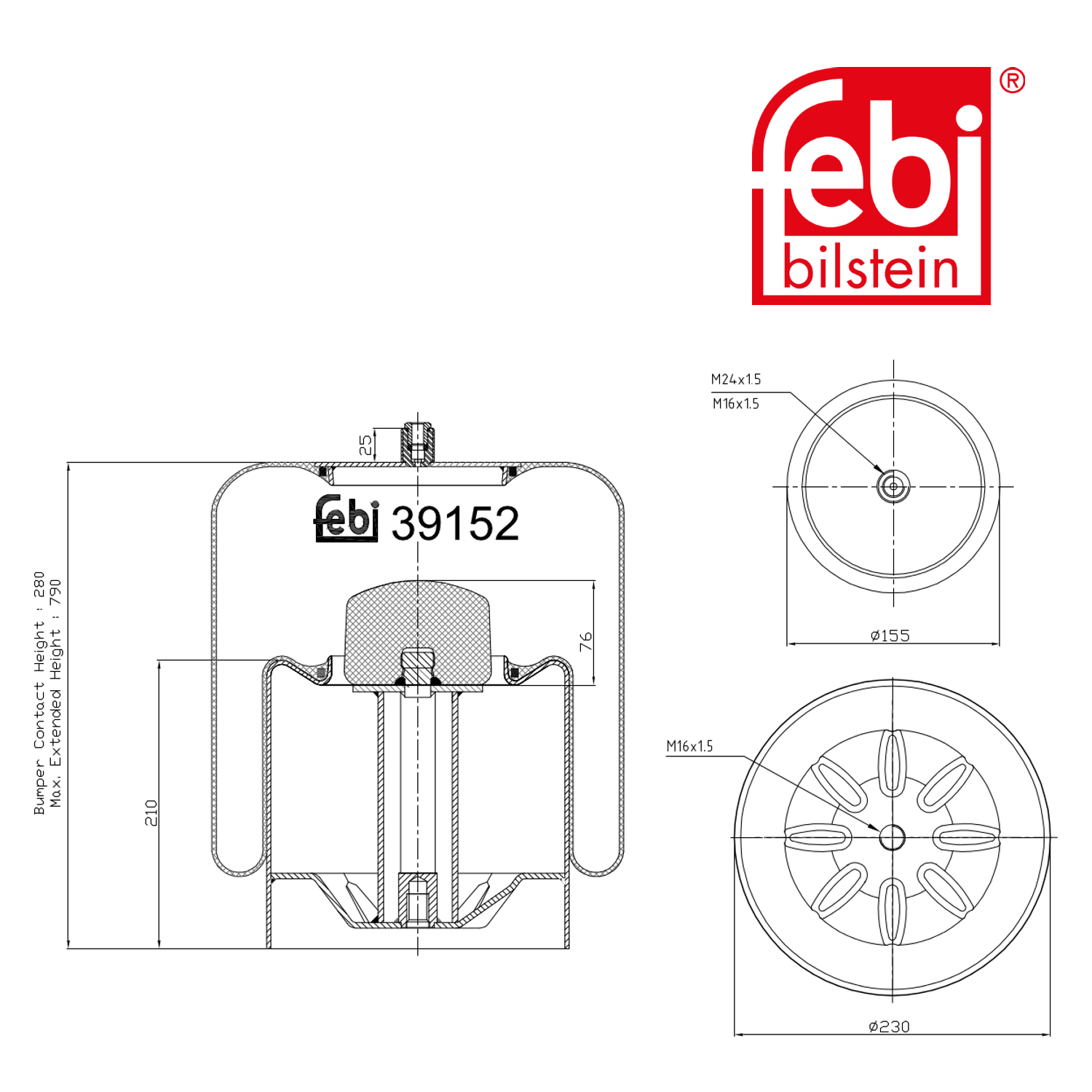 Febi Air Suspension Bellow 155mm Rear Right 39152