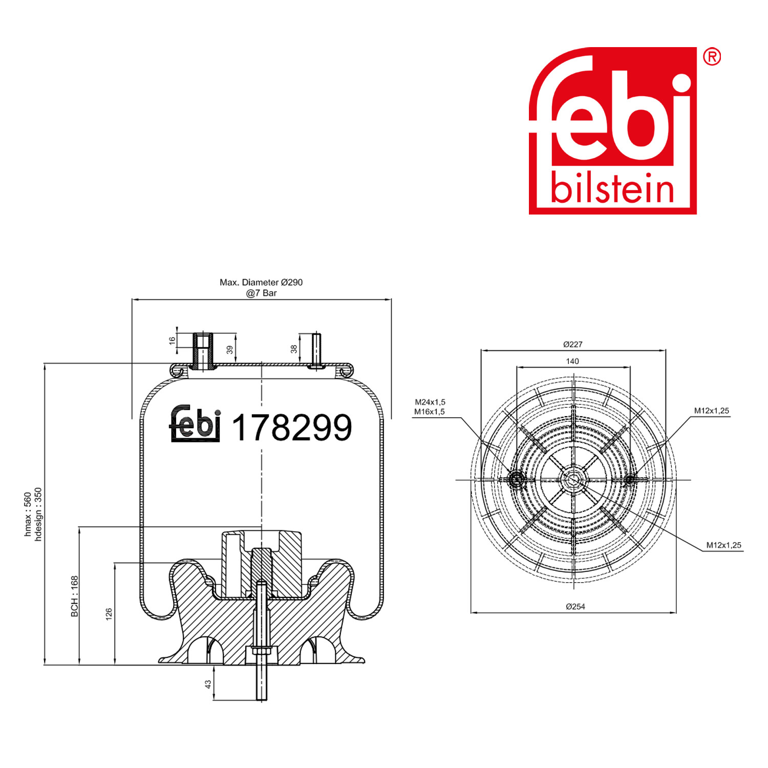 Febi Air Suspension Bellow 254mm Rear 178299