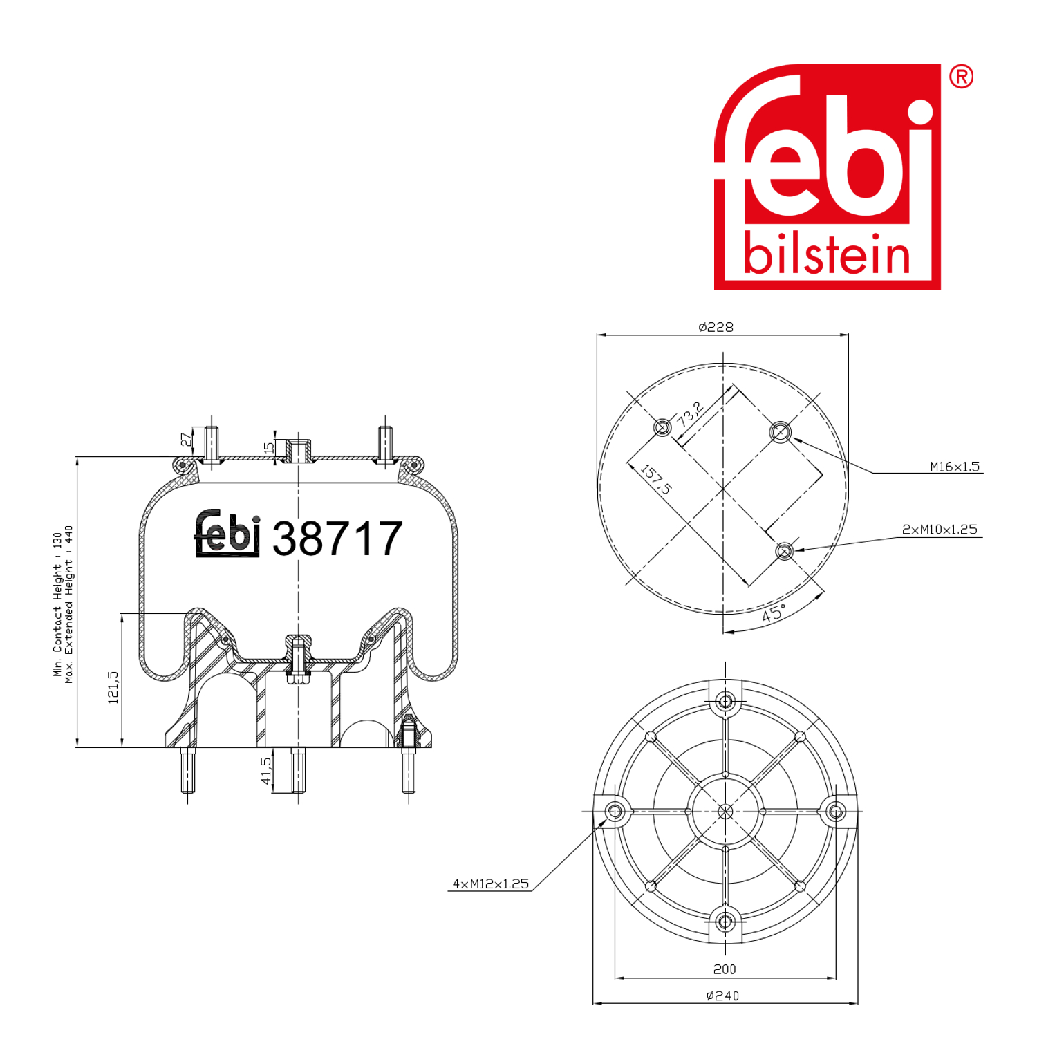 Febi Air Suspension Bellow 200mm Rear Right 38717