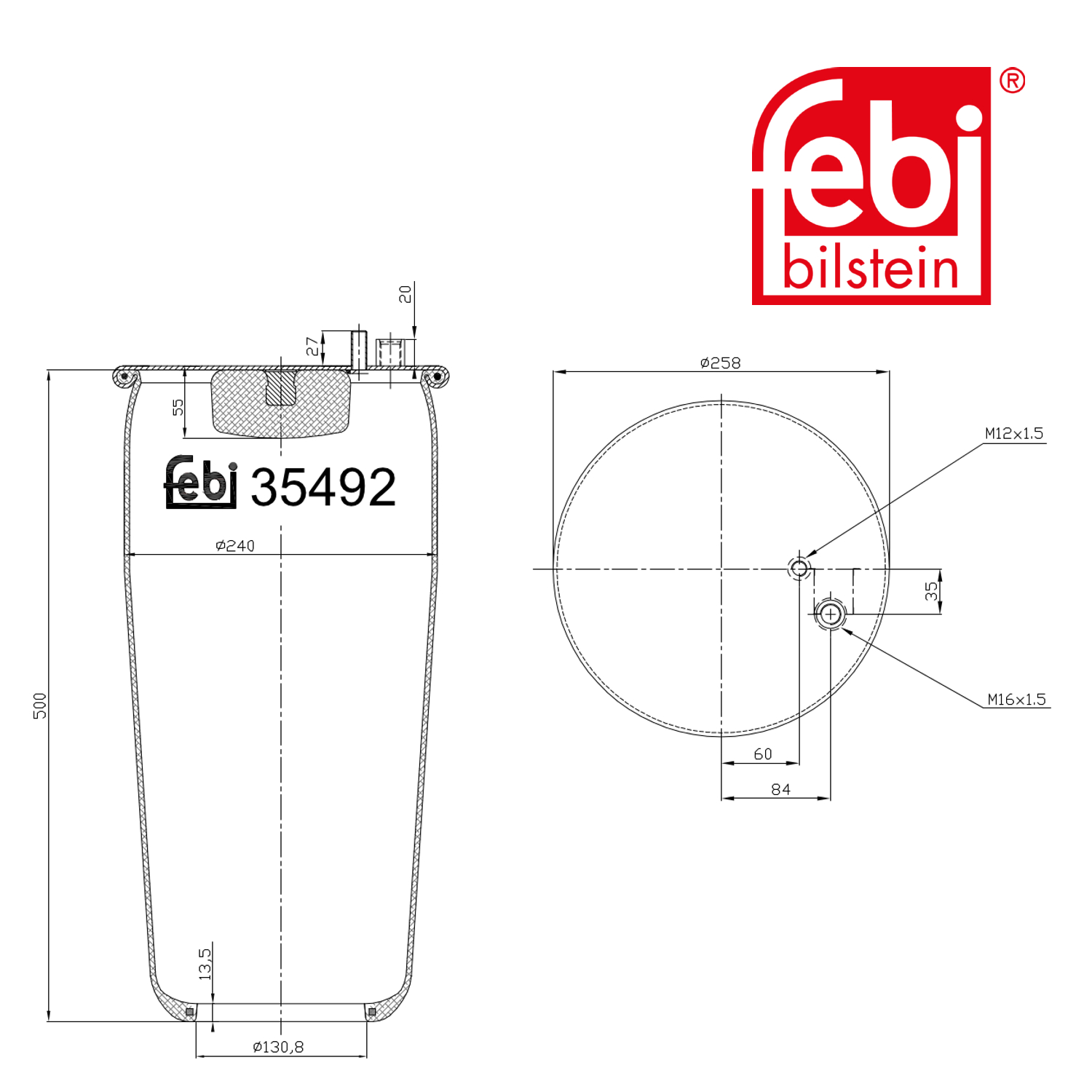 Febi Air Suspension Bellow 259mm Rear Right 35492