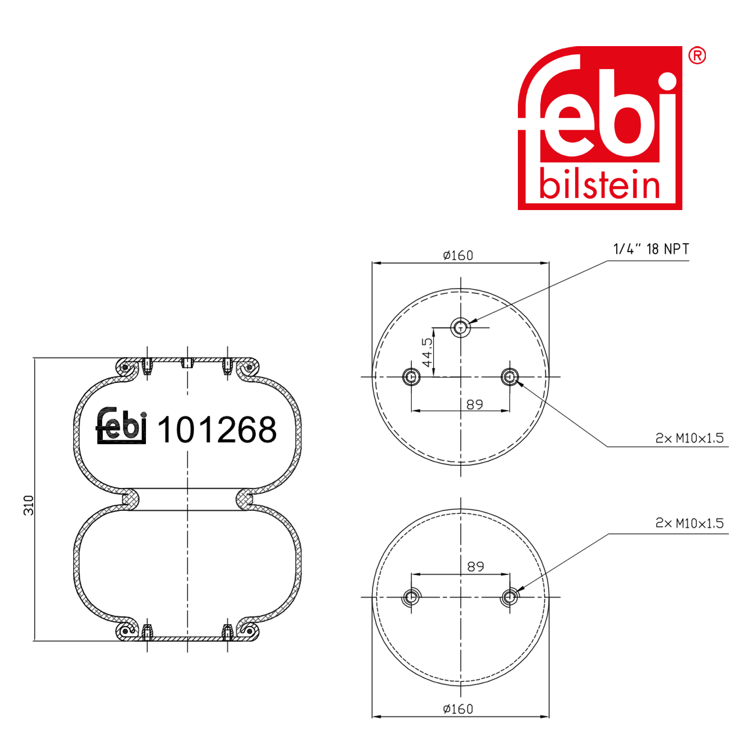 Febi Air Suspension Bellow 160mm Rear 101268