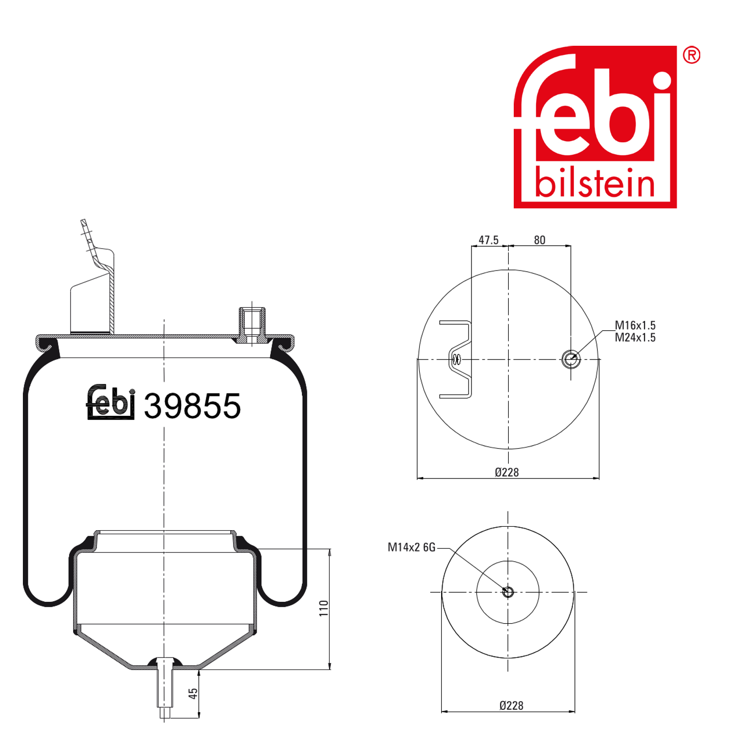 Febi Air Suspension Bellow 169mm Rear Right 39855