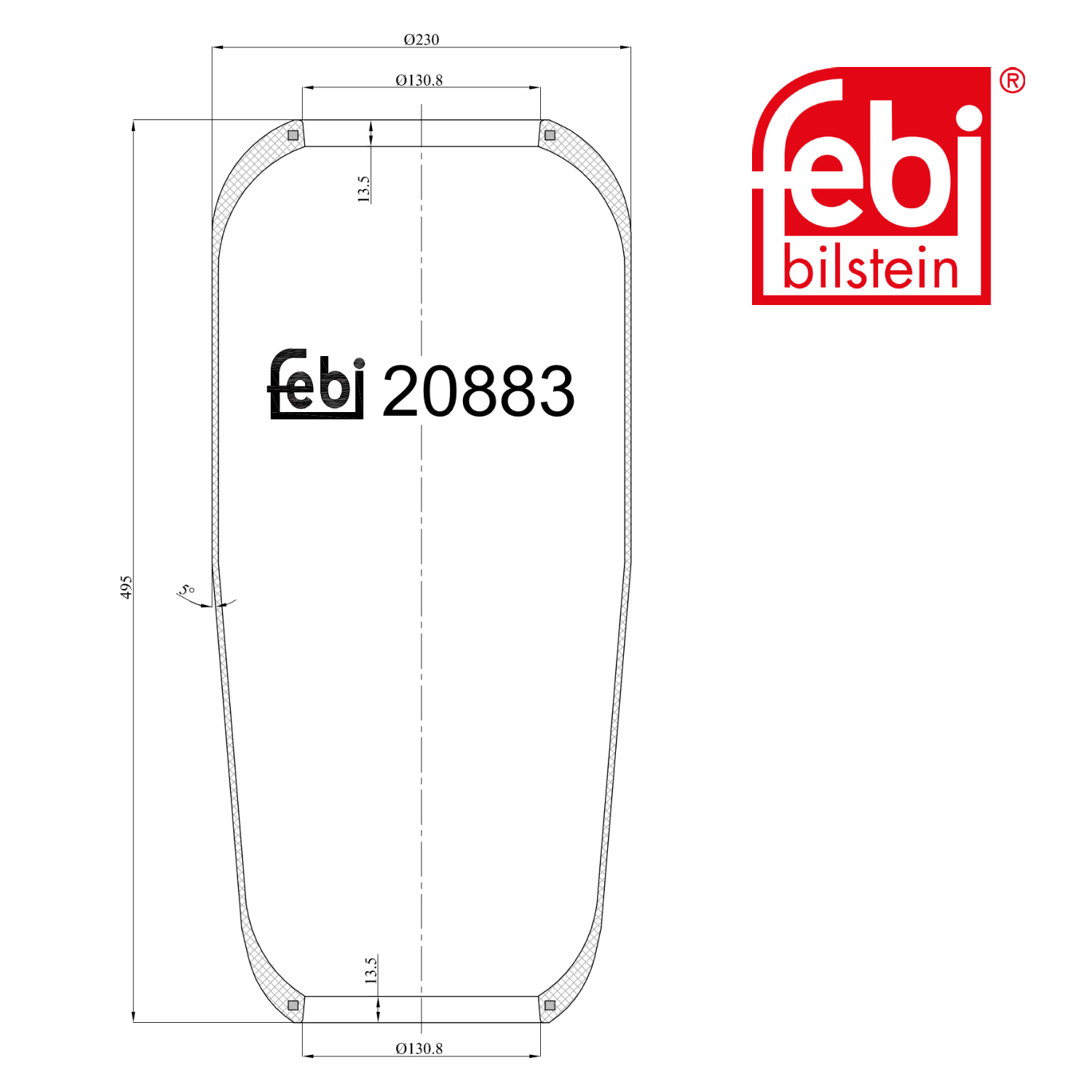 Febi Air Suspension Bellow 130mm Rear 20883