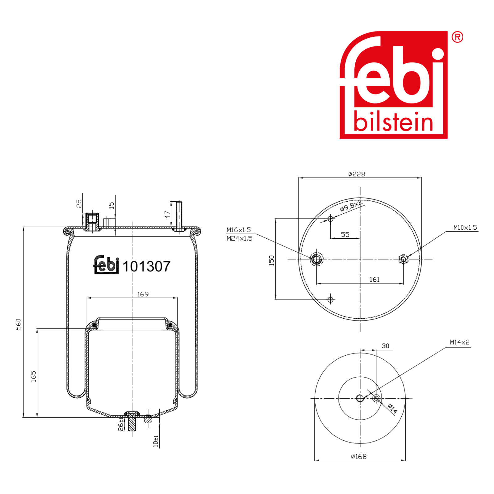 Febi Air Suspension Bellow 168mm Rear 101307