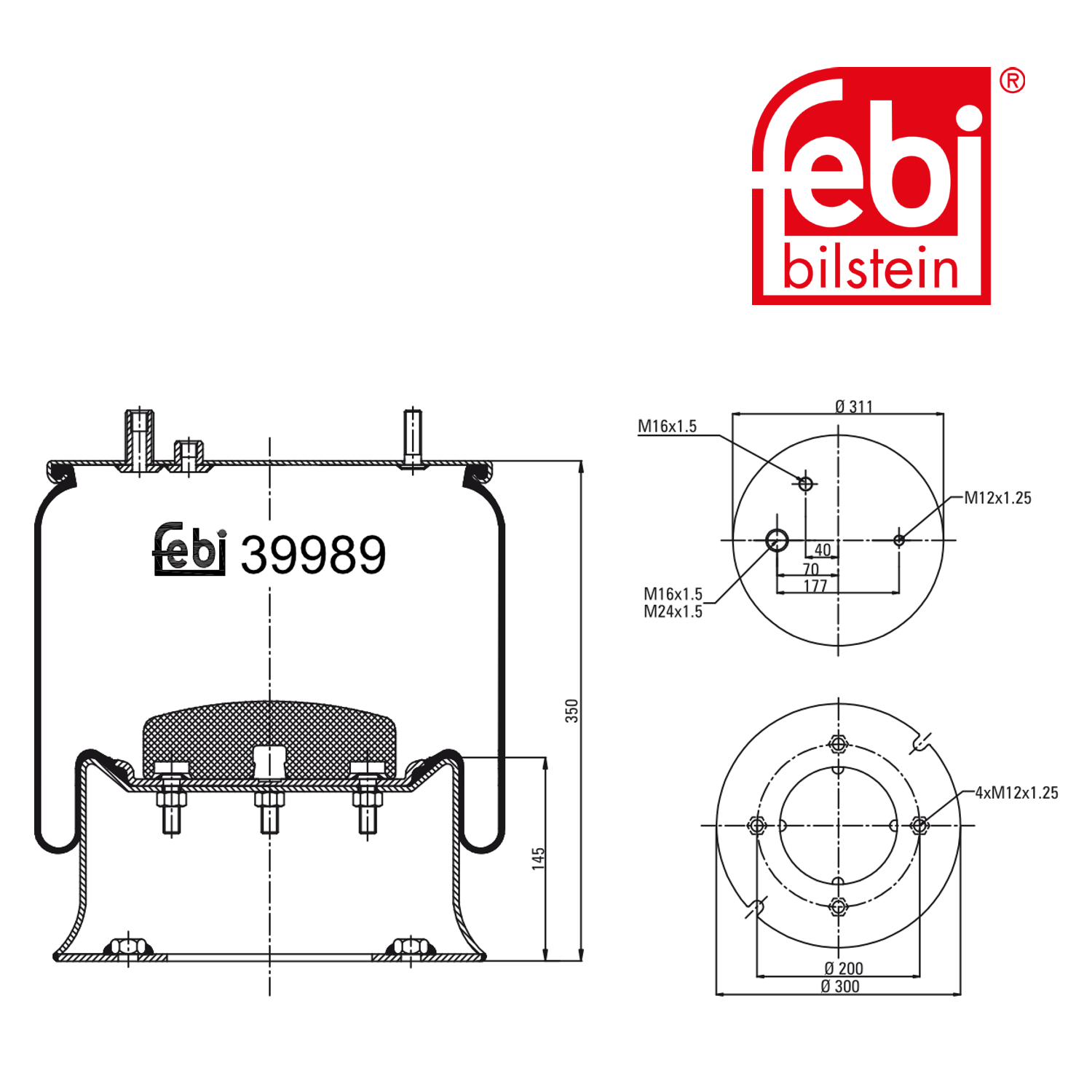 Febi Air Suspension Bellow 311mm Rear Right 39989