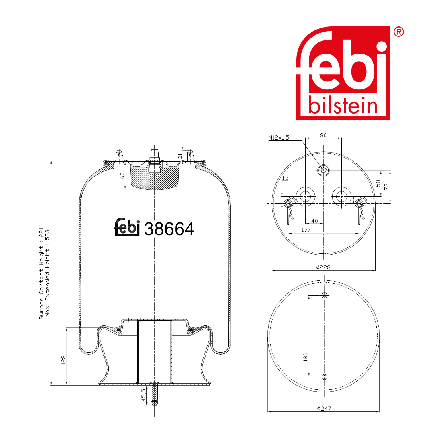 Febi Air Suspension Bellow 250mm Front Right 38664