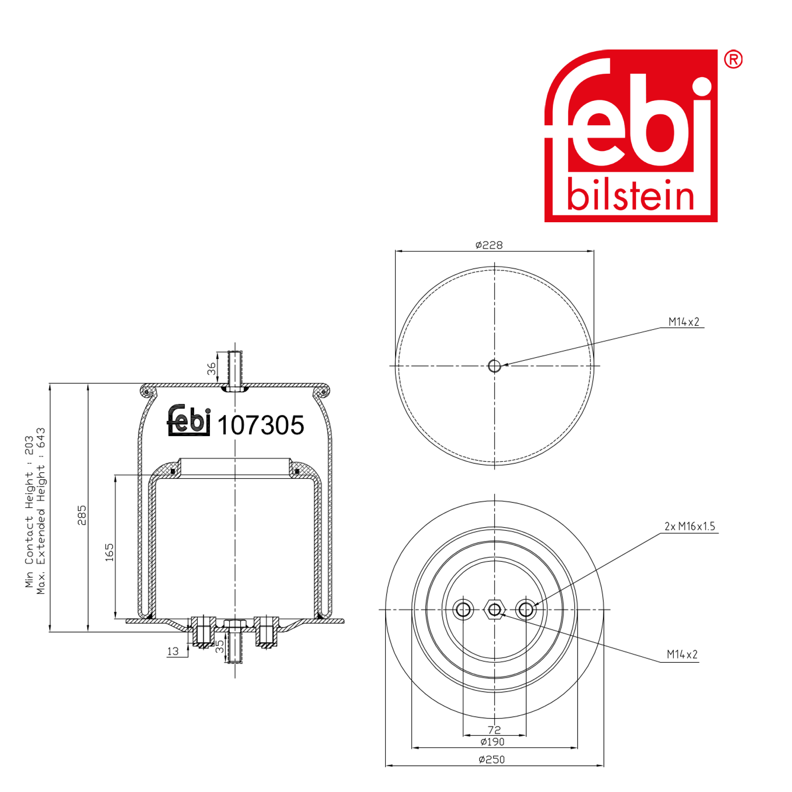 Febi Air Suspension Bellow 250mm 107305