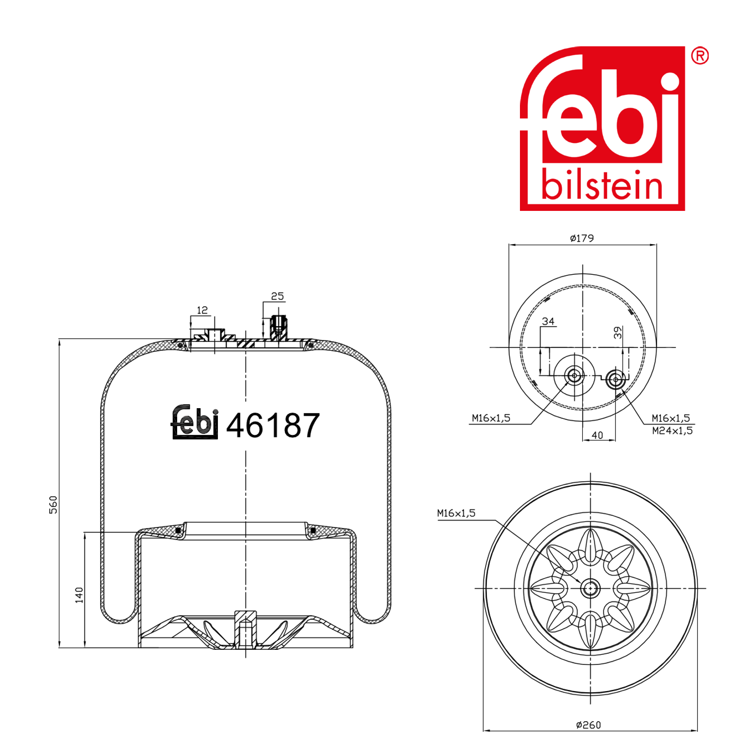 Febi Air Suspension Bellow 260mm Rear 46187