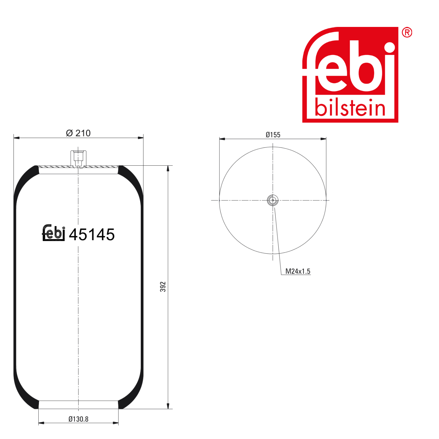 Febi Air Suspension Bellow 155mm Front Right 45145