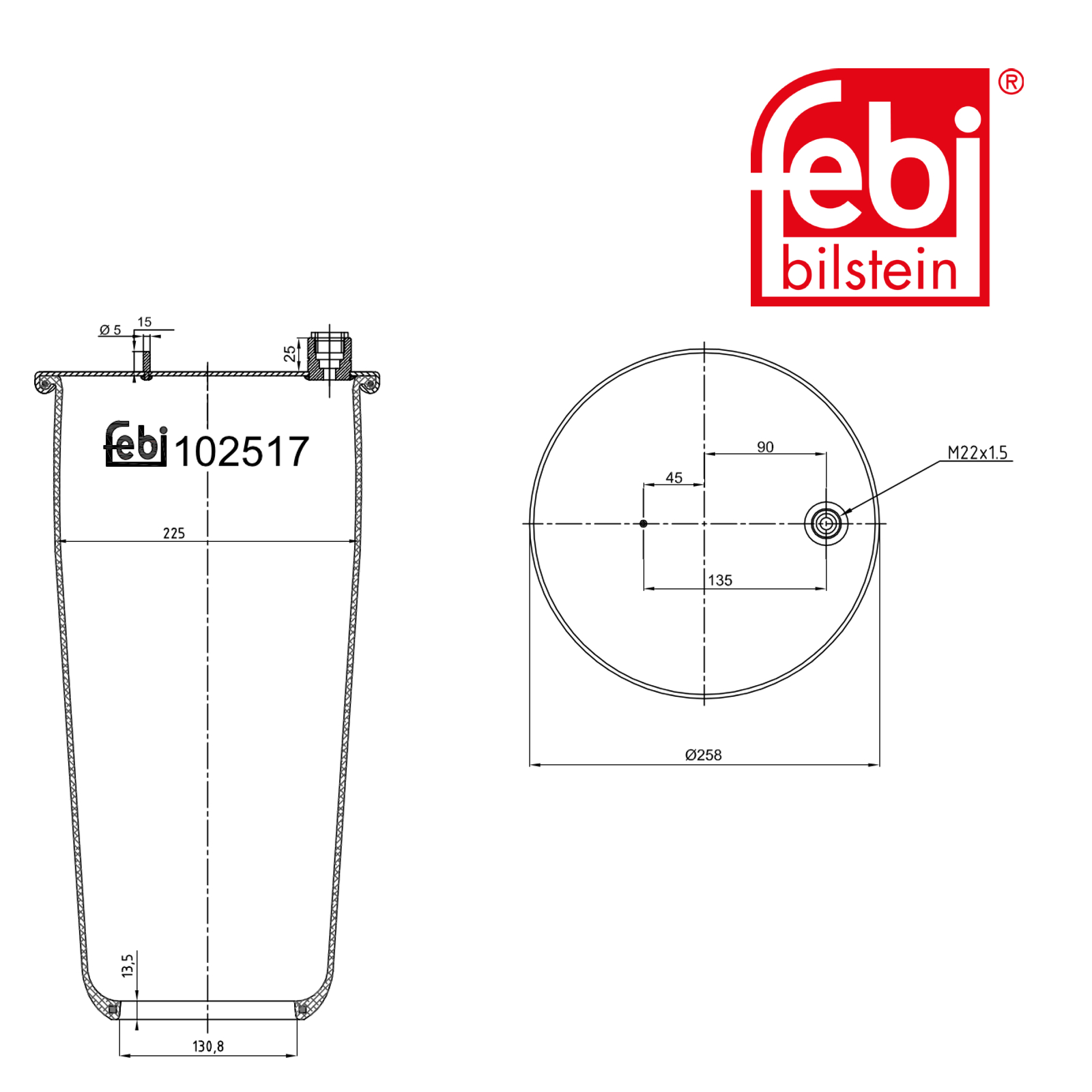 Febi Air Suspension Bellow 130mm Rear 102517