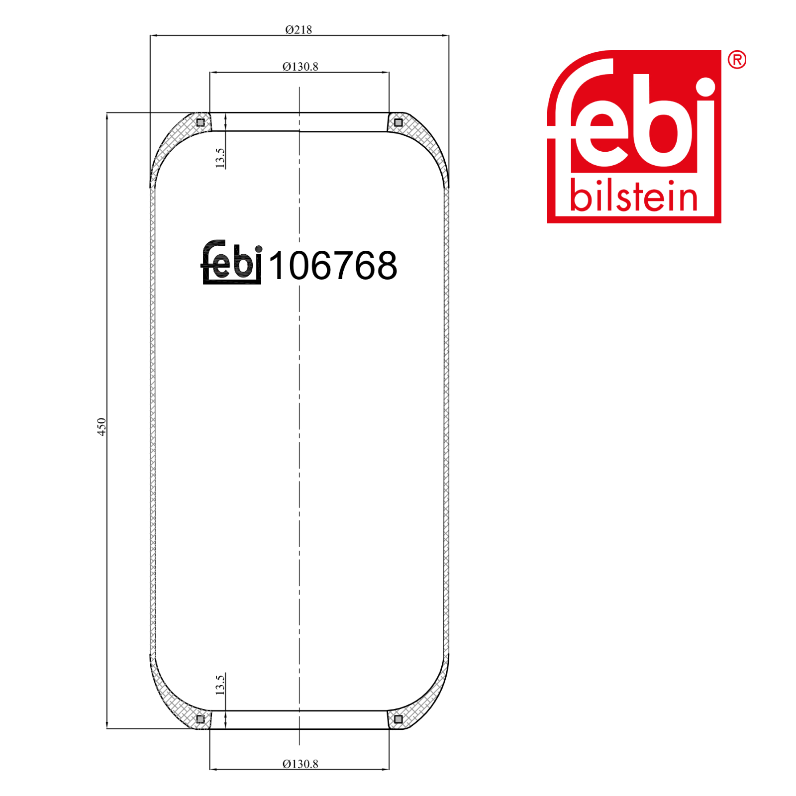 Febi Air Suspension Bellow 130mm Rear 106768