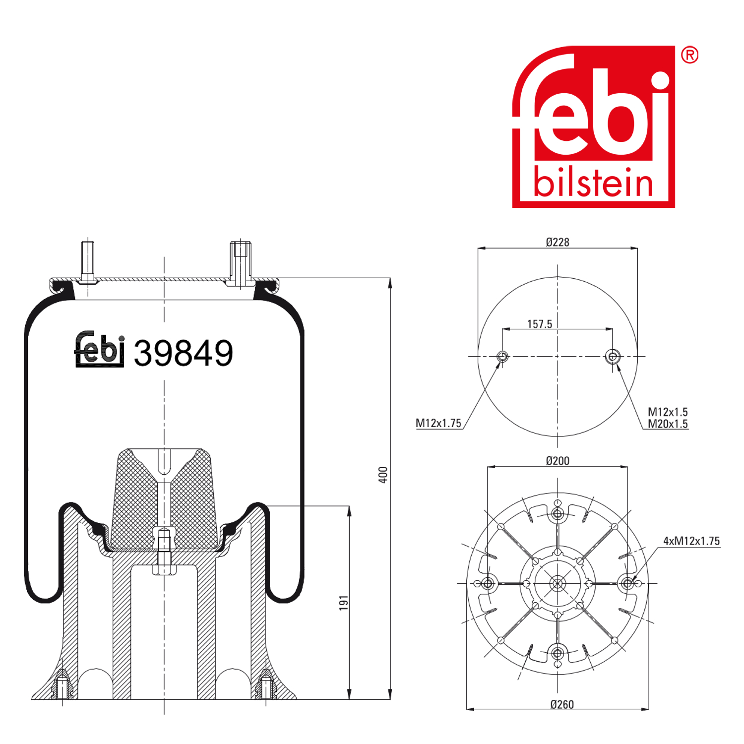 Febi Air Suspension Bellow 260mm 39849
