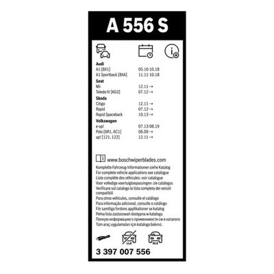 Bosch Aerotwin Wiper Blade Set 600mm + 400mm — A556S fits Audi A1 2010-2018