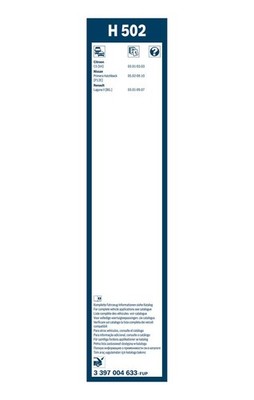 Bosch Conventional Wiper Blade 500mm — H502 fits Citroën C5 I 2001-2004