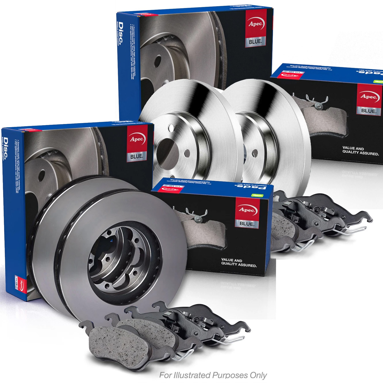 Apec Front & Rear Brake Discs & Pads fits Toyota Auris 2006-2015 2.0 2.2