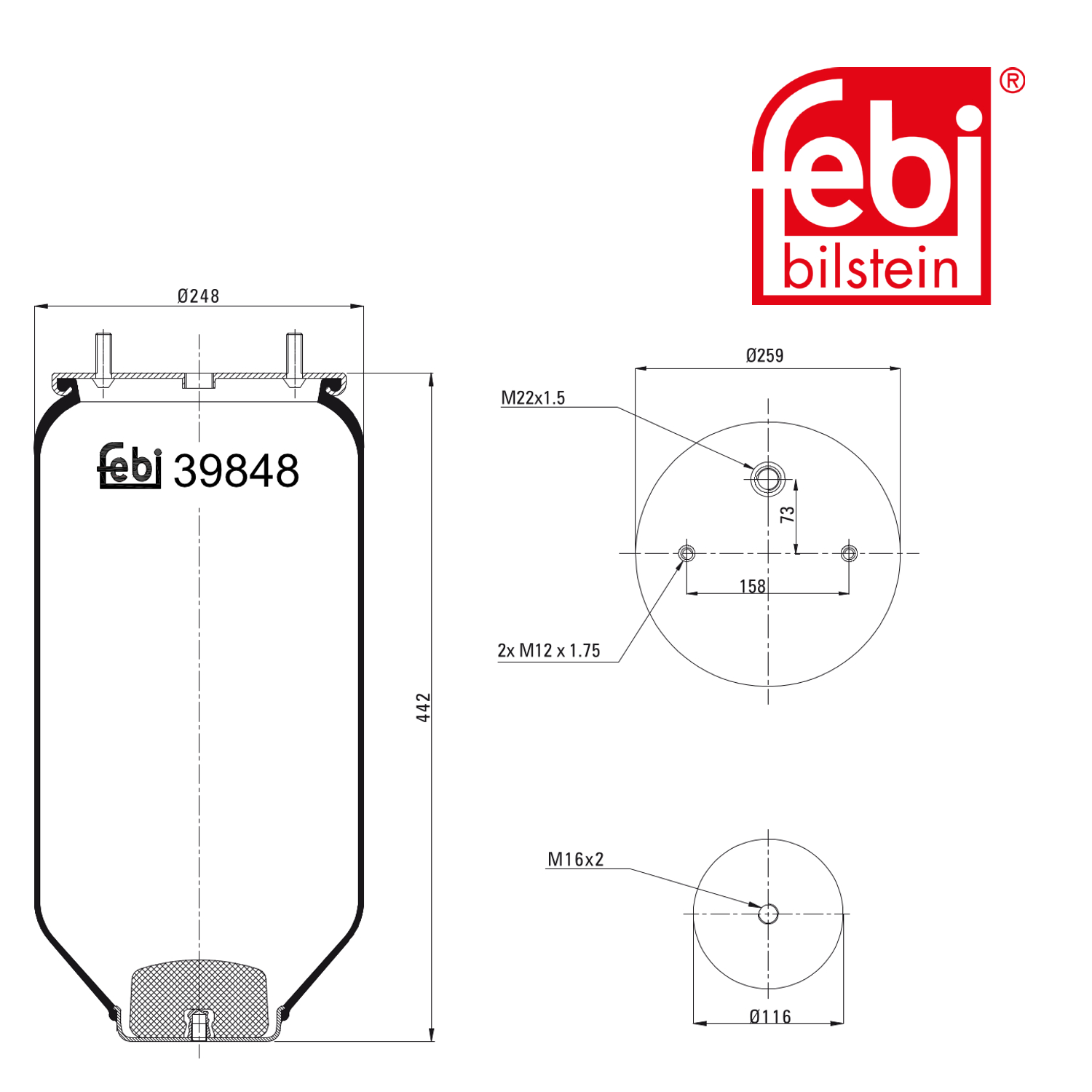 Febi Air Suspension Bellow 116mm 39848