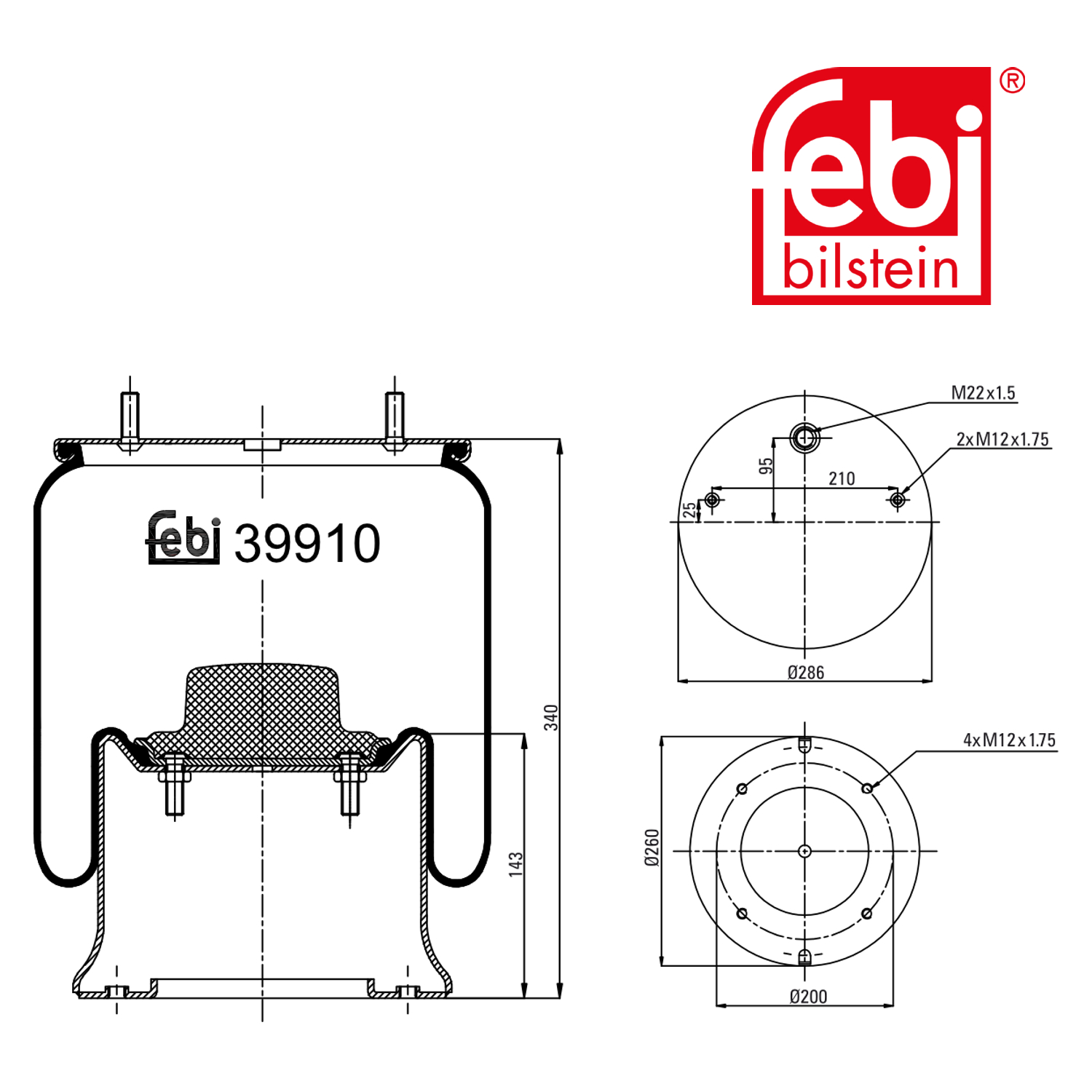 Febi Air Suspension Bellow 200mm 39910