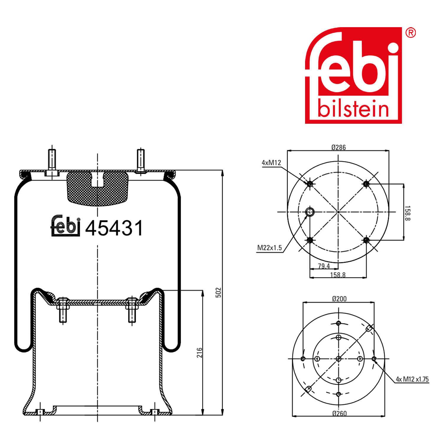 Febi Air Suspension Bellow 200mm 45431