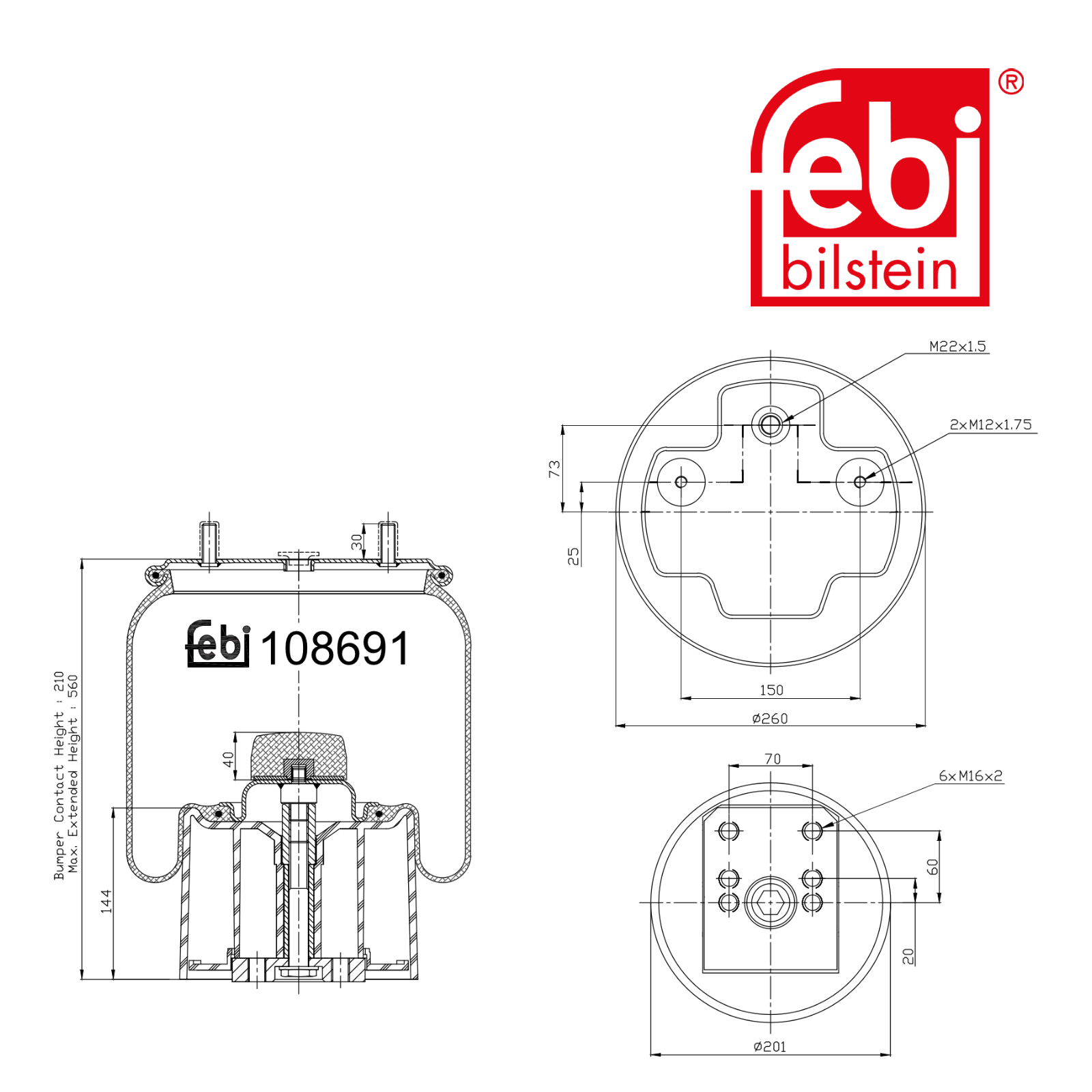 Febi Air Suspension Bellow 260mm 108691