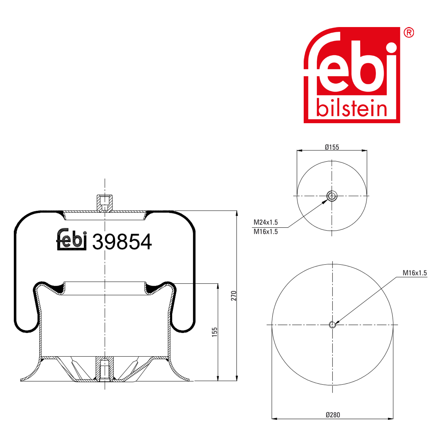 Febi Air Suspension Bellow 280mm Front 39854