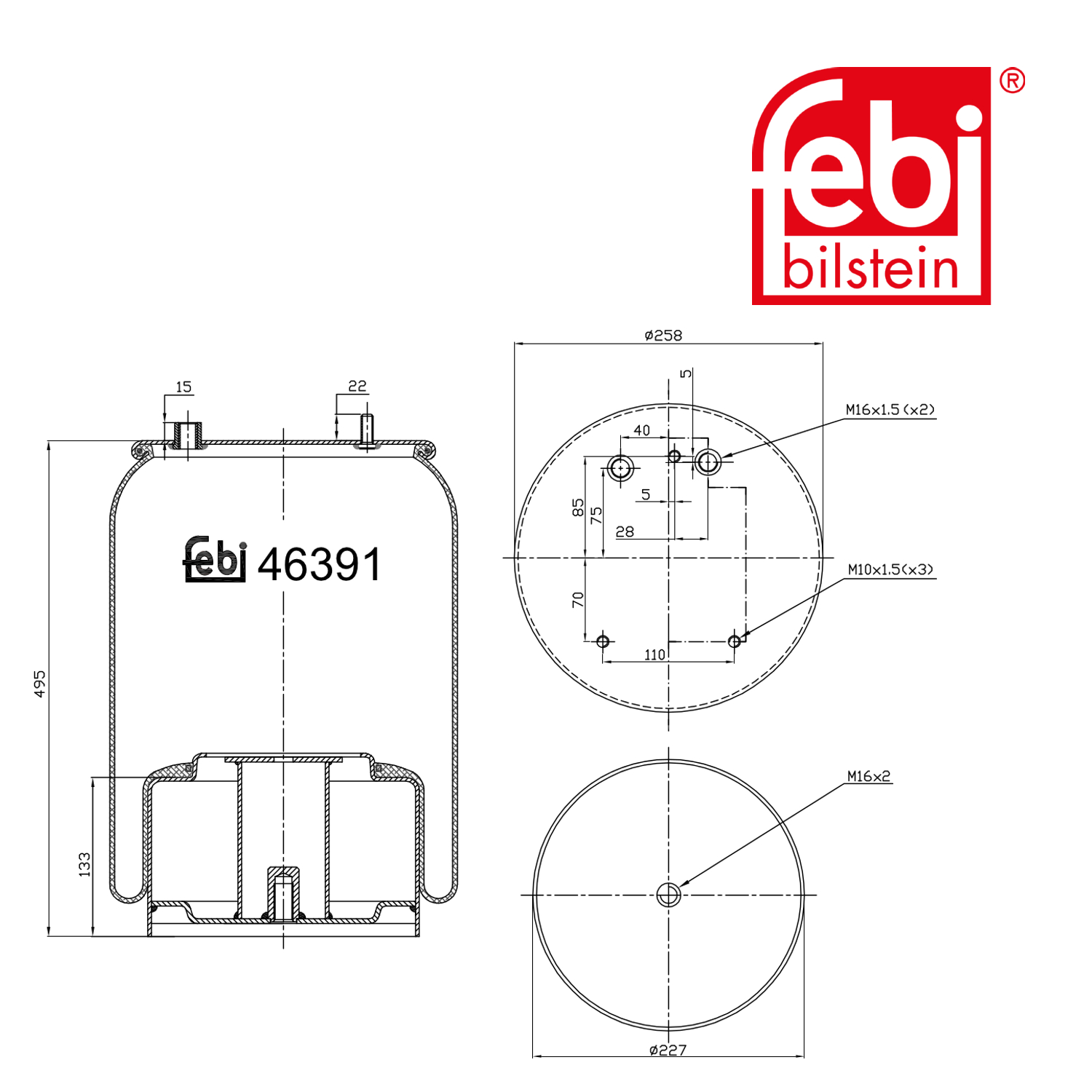 Febi Air Suspension Bellow 227mm 46391