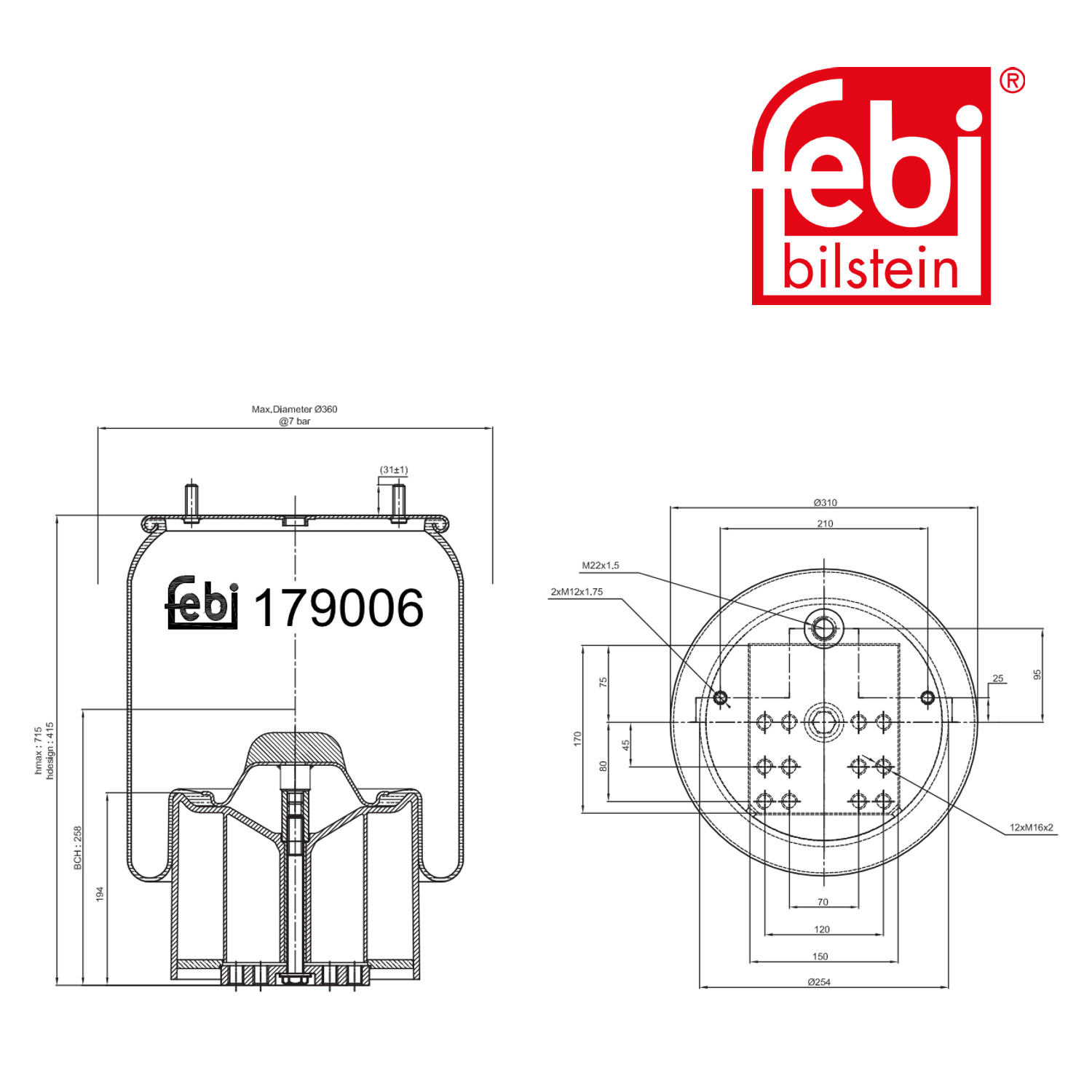 Febi Air Suspension Bellow 254mm 179006
