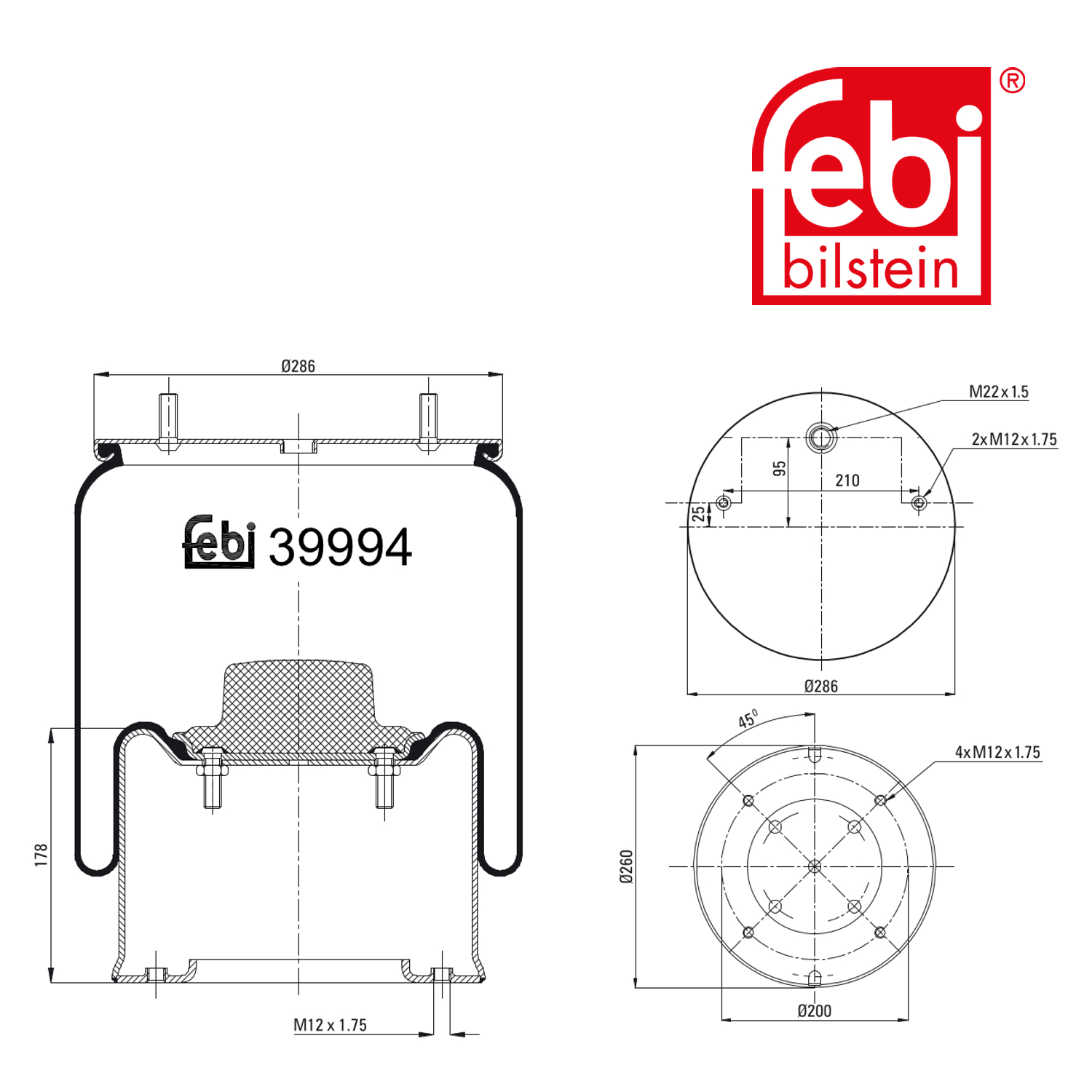 Febi Air Suspension Bellow 260mm 39994
