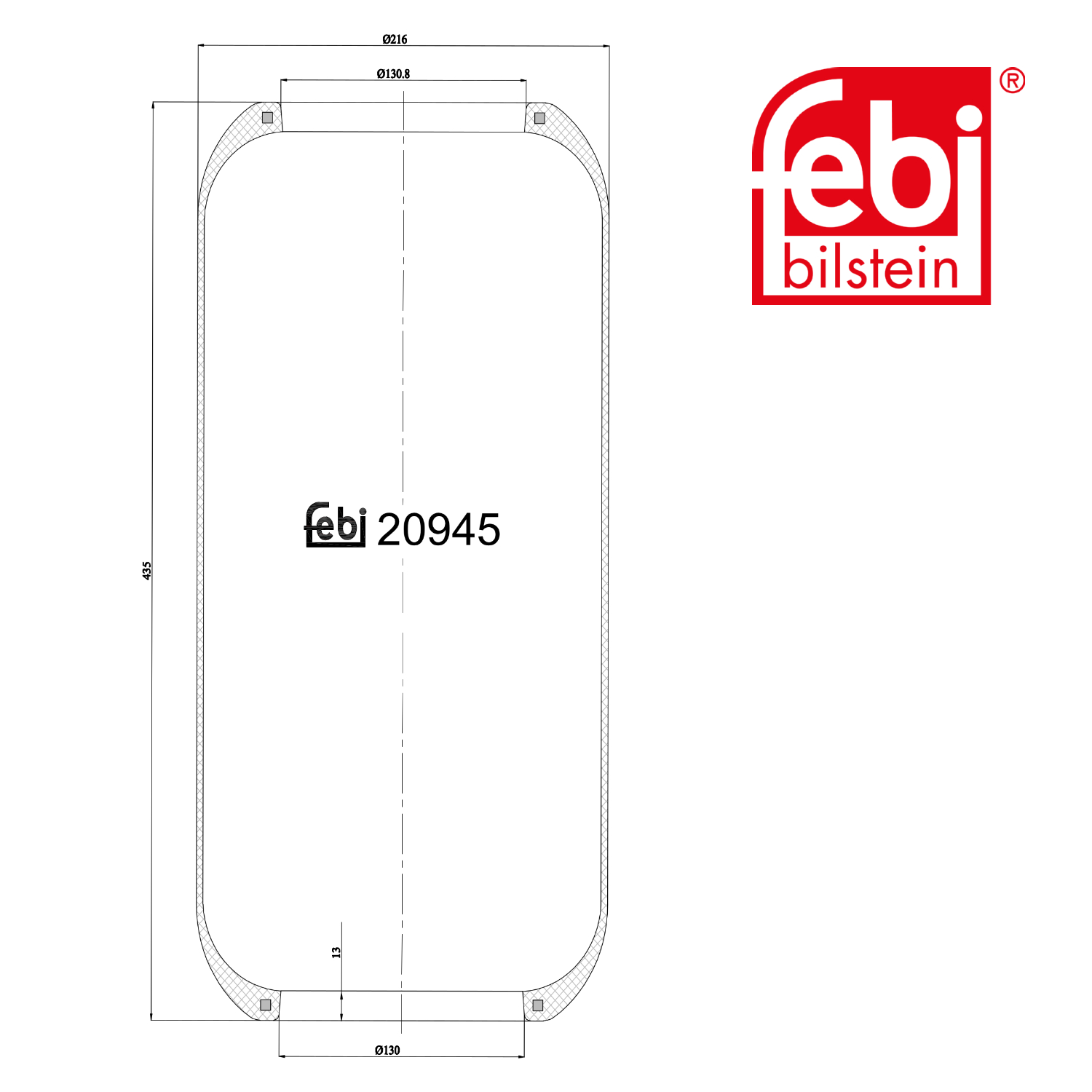 Febi Air Suspension Bellow 130mm Rear Right 20945