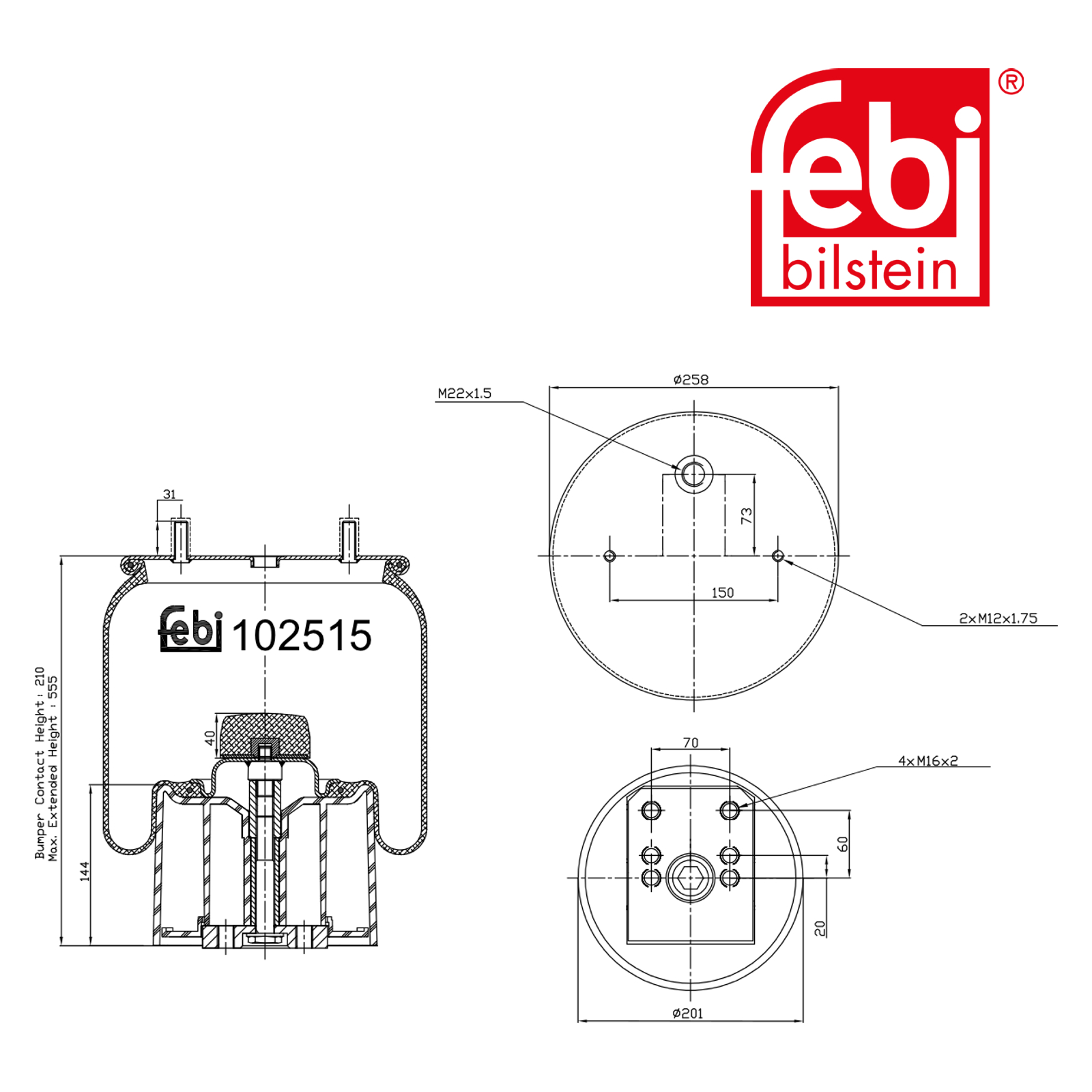 Febi Air Suspension Bellow 201mm 102515