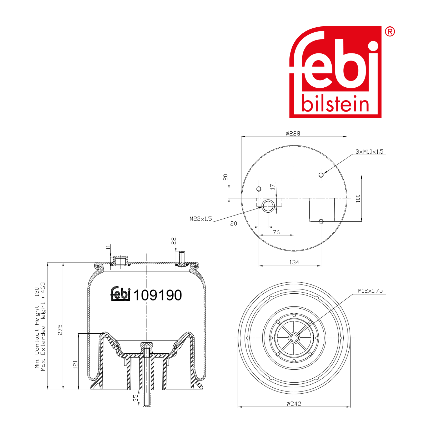 Febi Air Suspension Bellow 242mm 109190
