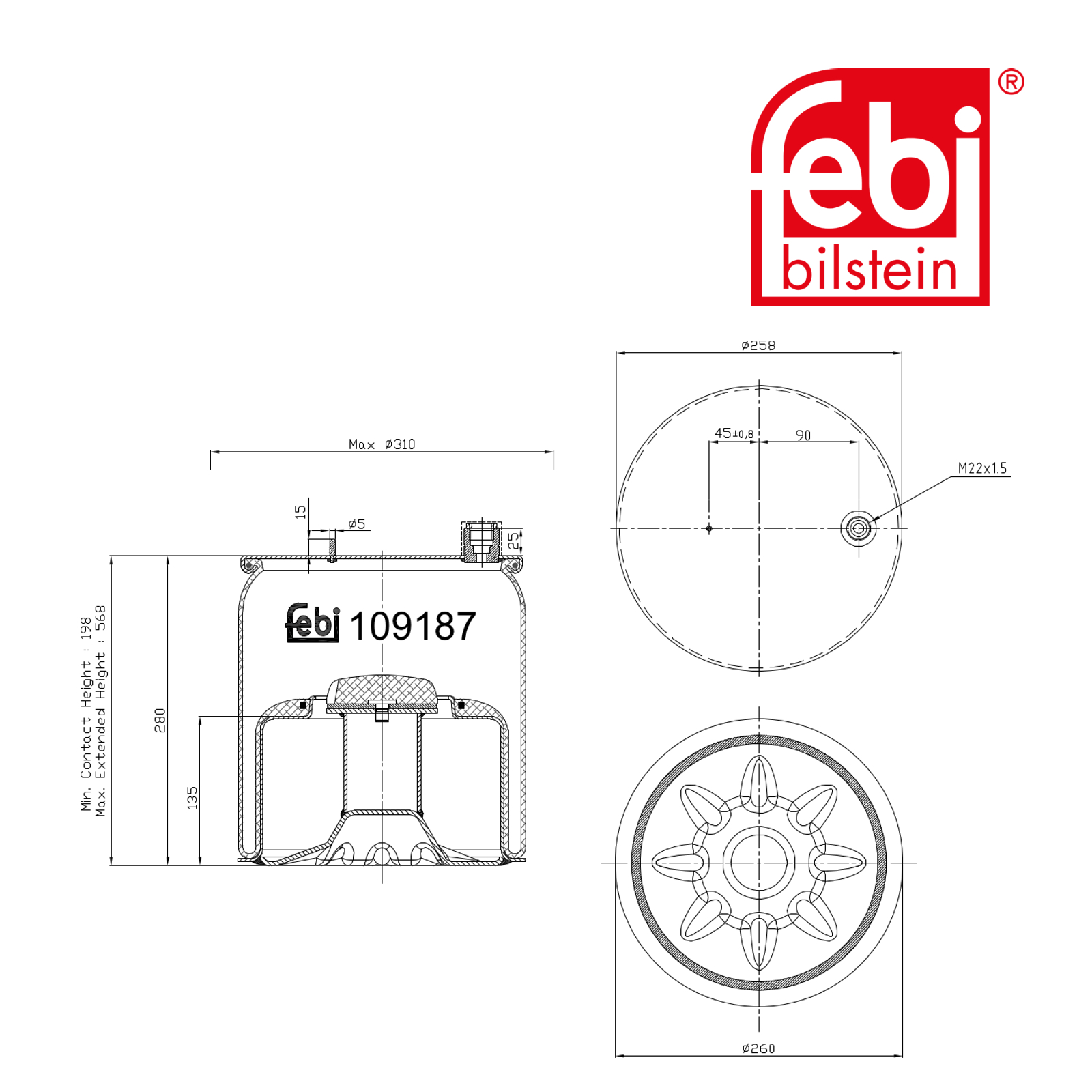 Febi Air Suspension Bellow steered trailing axle 109187