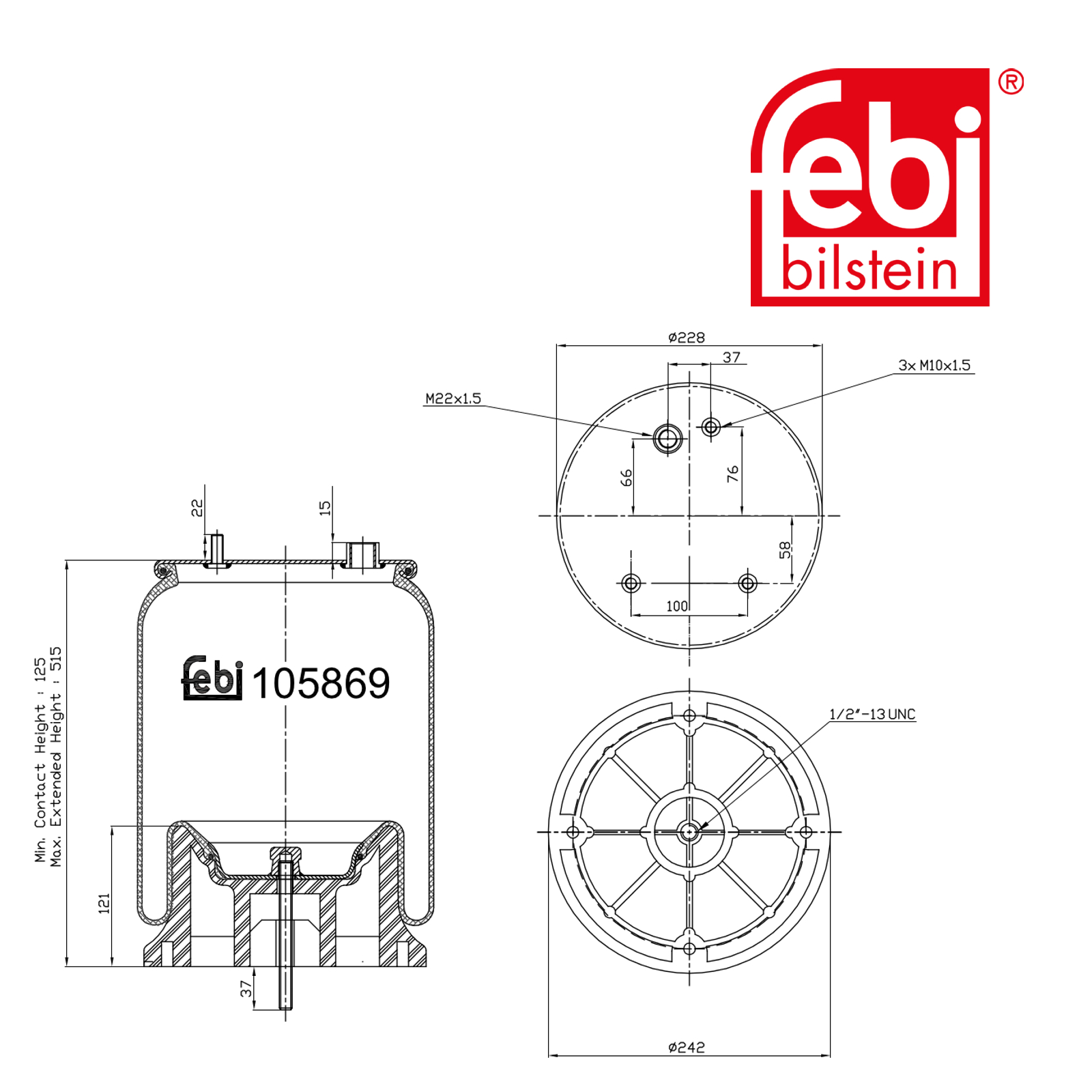 Febi Air Suspension Bellow 242mm 105869