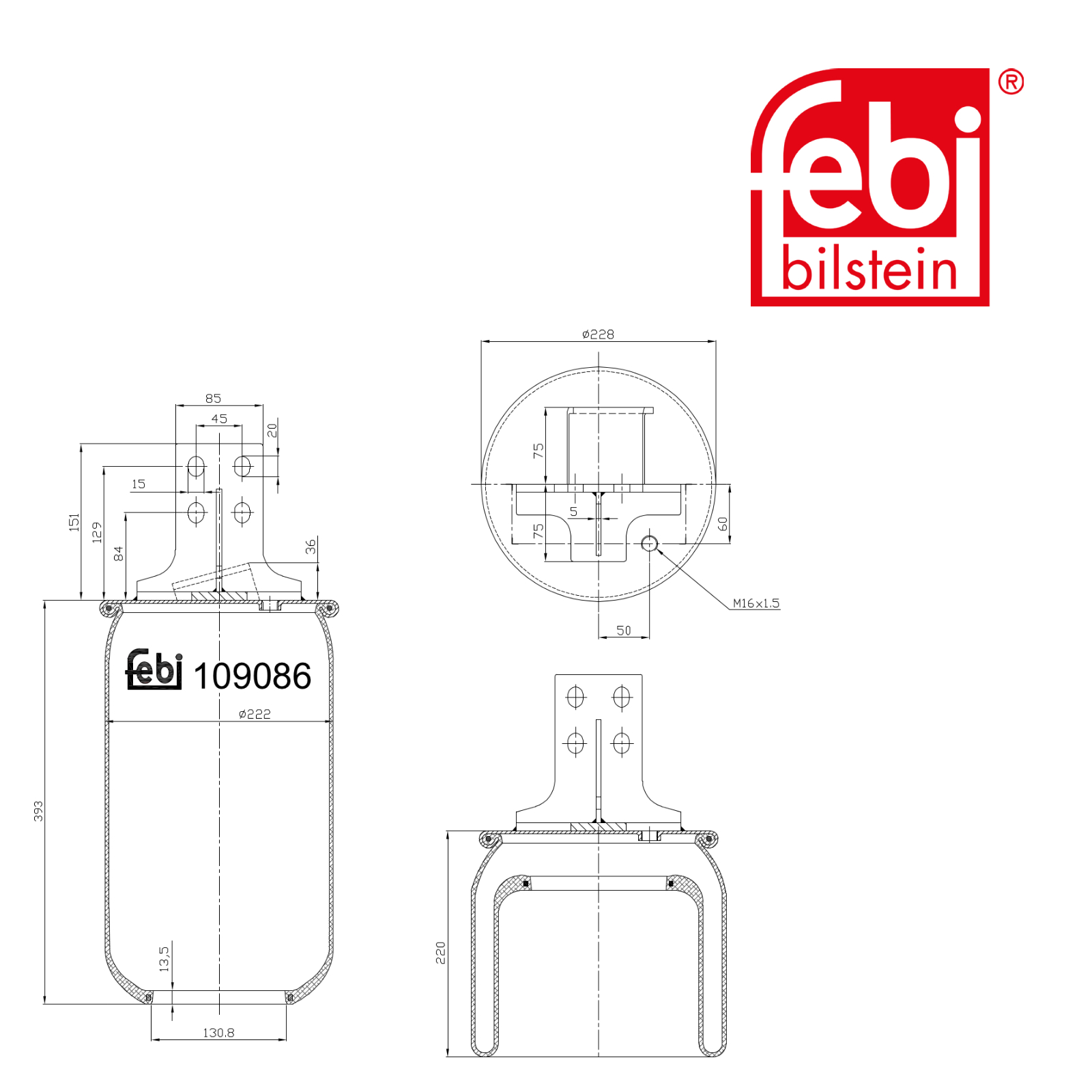 Febi Air Suspension Bellow 228mm Rear 109086