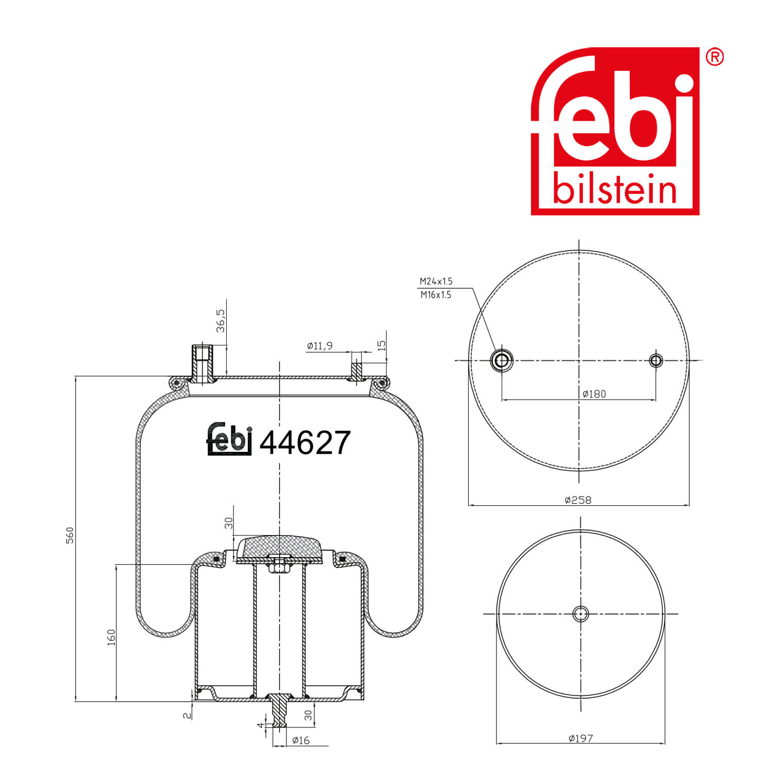 Febi Air Suspension Bellow 197mm Front 44627