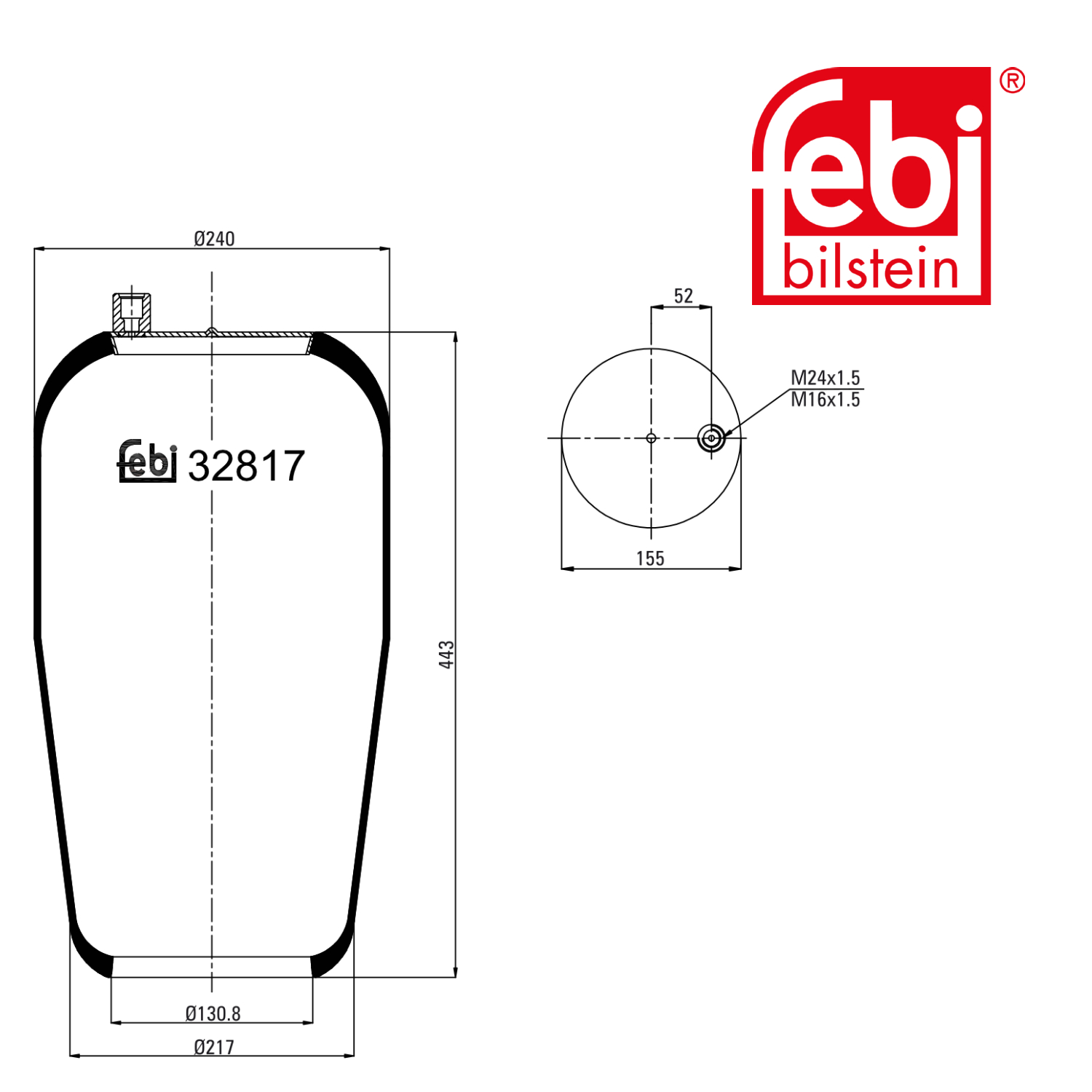 Febi Air Suspension Bellow 155mm Rear Right 32817